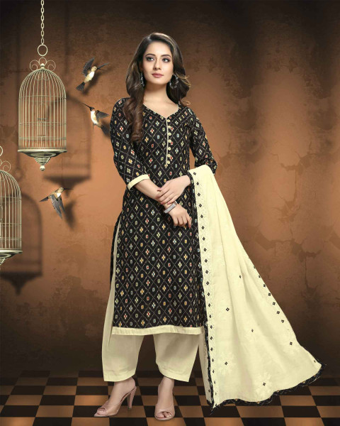 Black Patola Printed Unstitched Dress Material