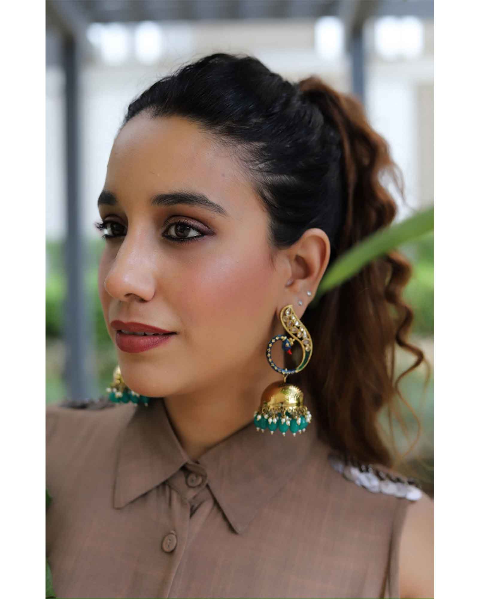 Two in One Meenakari Peacock Design Earrings