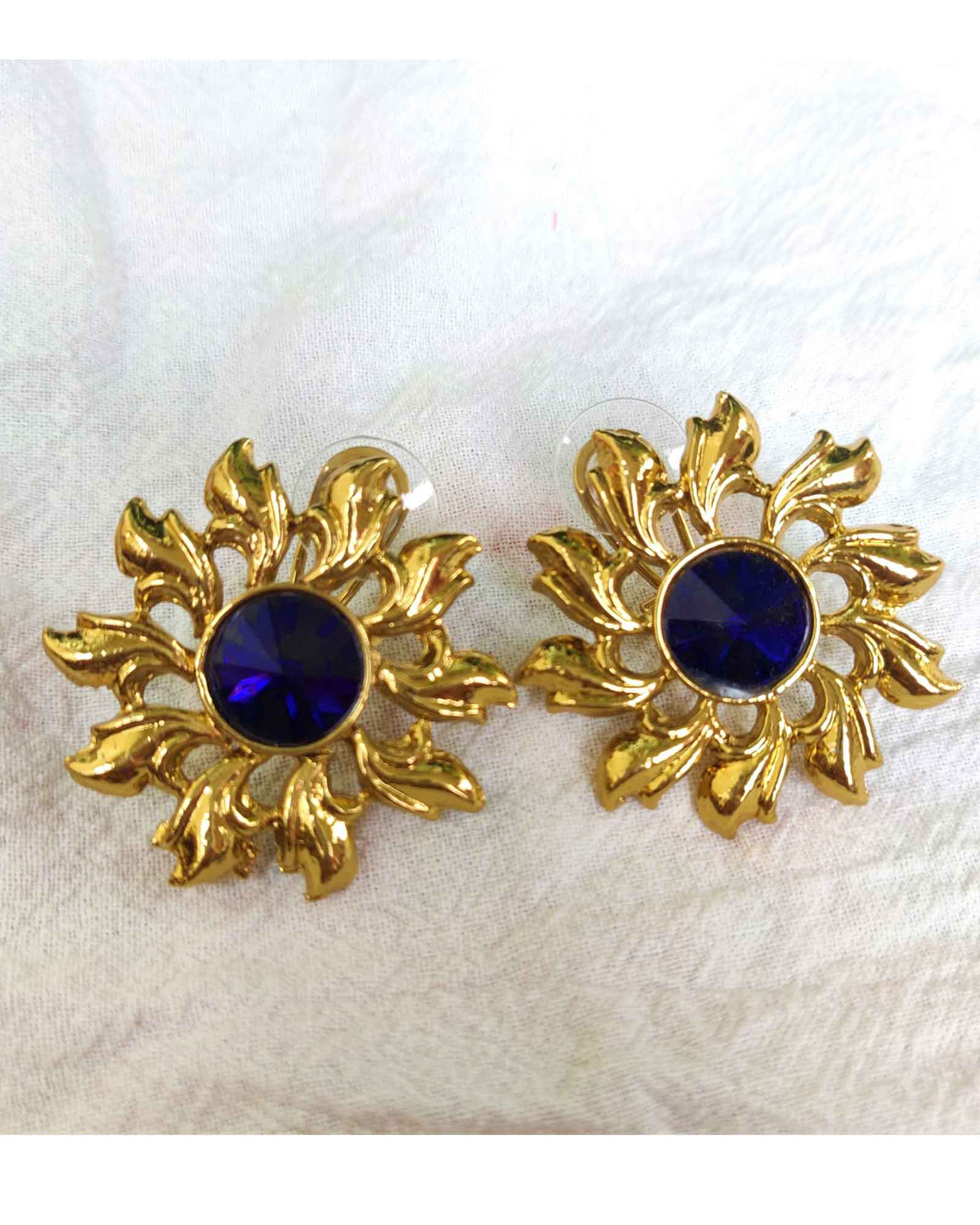 Blue Floral Design Stud Earrings