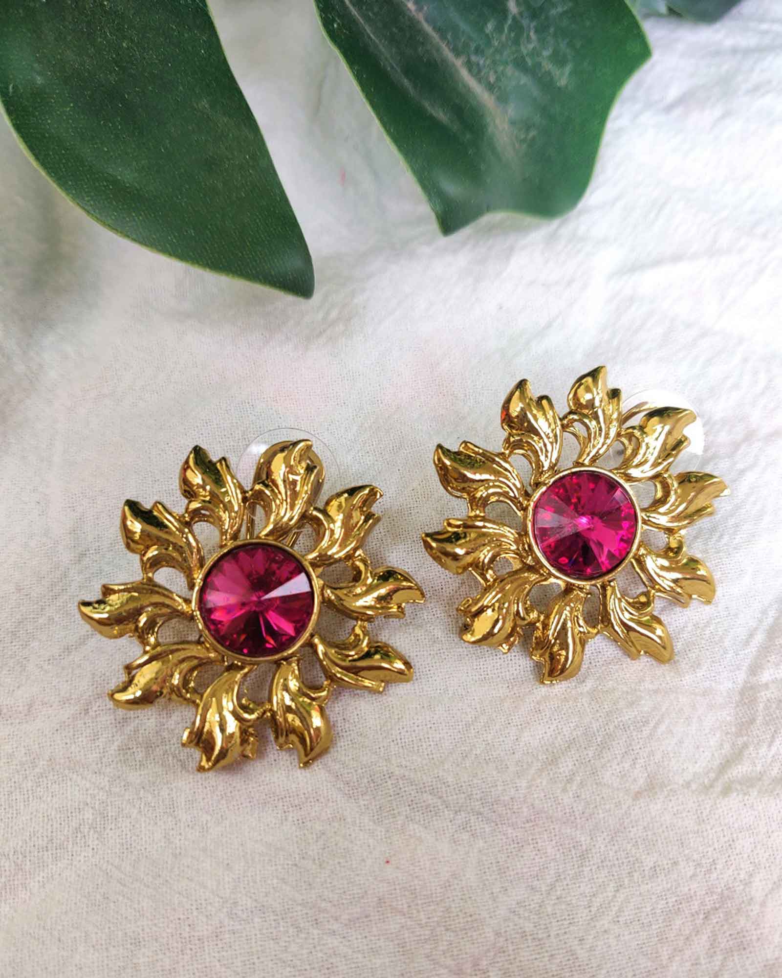 Pink Floral Design Stud Earrings