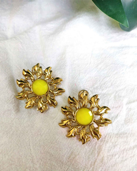 Yellow Floral Design Stud Earrings