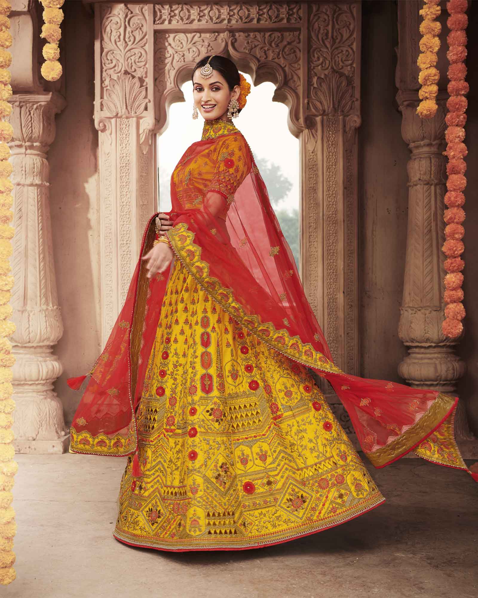 Georgette Pink and Yellow Designer Bridal Lehenga Choli, Size: Free Size,  Embroided at Rs 3200 in Lucknow
