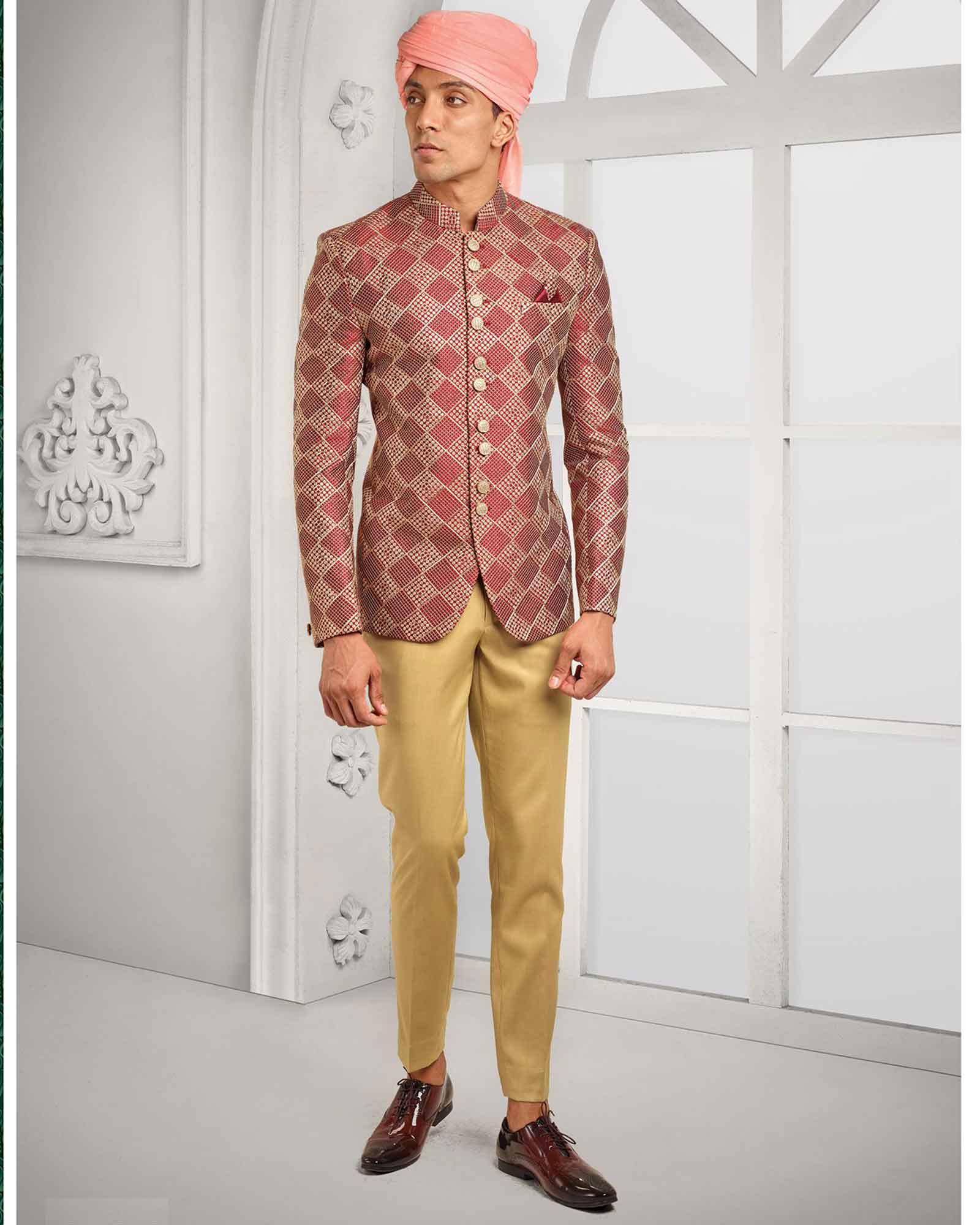 Red Thread Work Silk Jodhpuri Suit - 0332/1