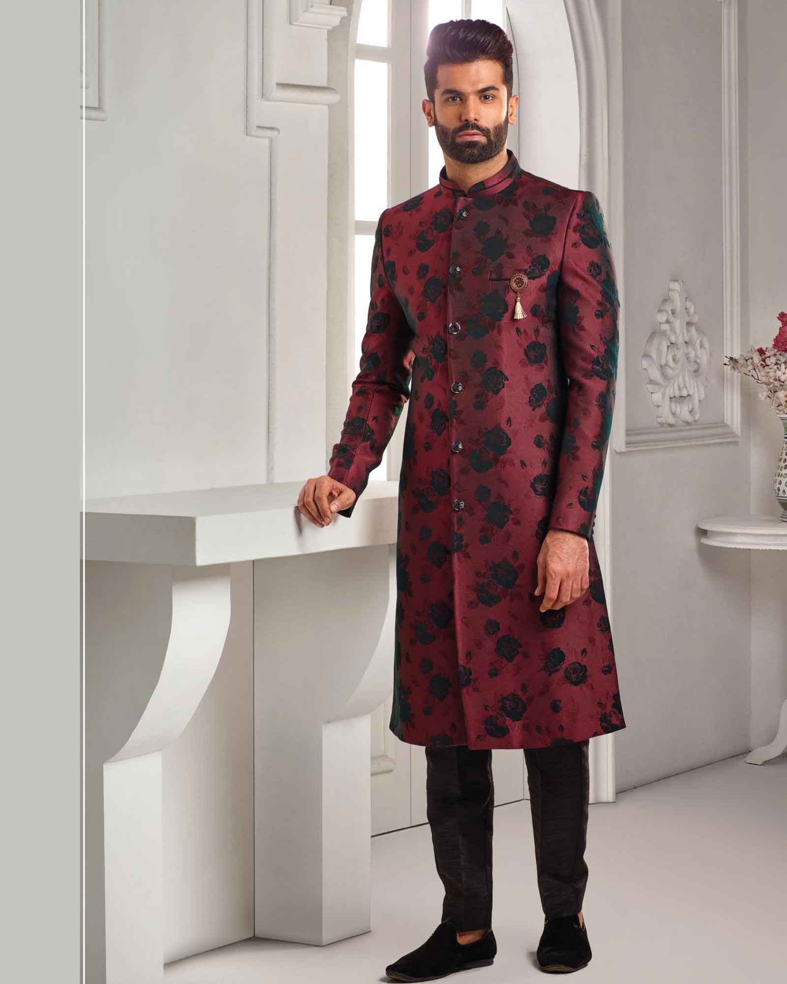 Maroon indo western outlet sherwani