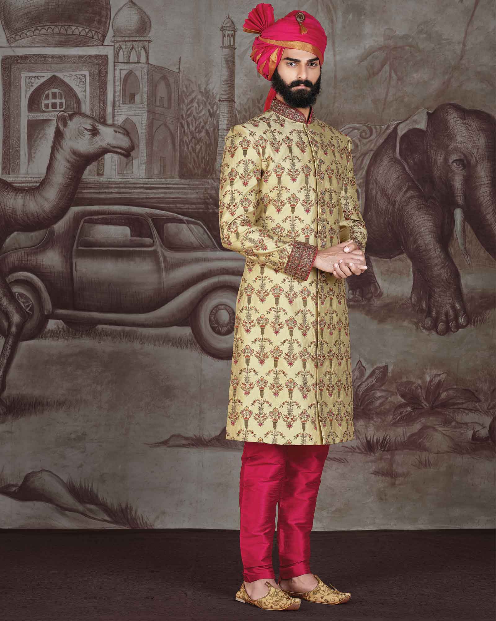 Great combination gold maroon embroidered sherwani - ASPZ3686