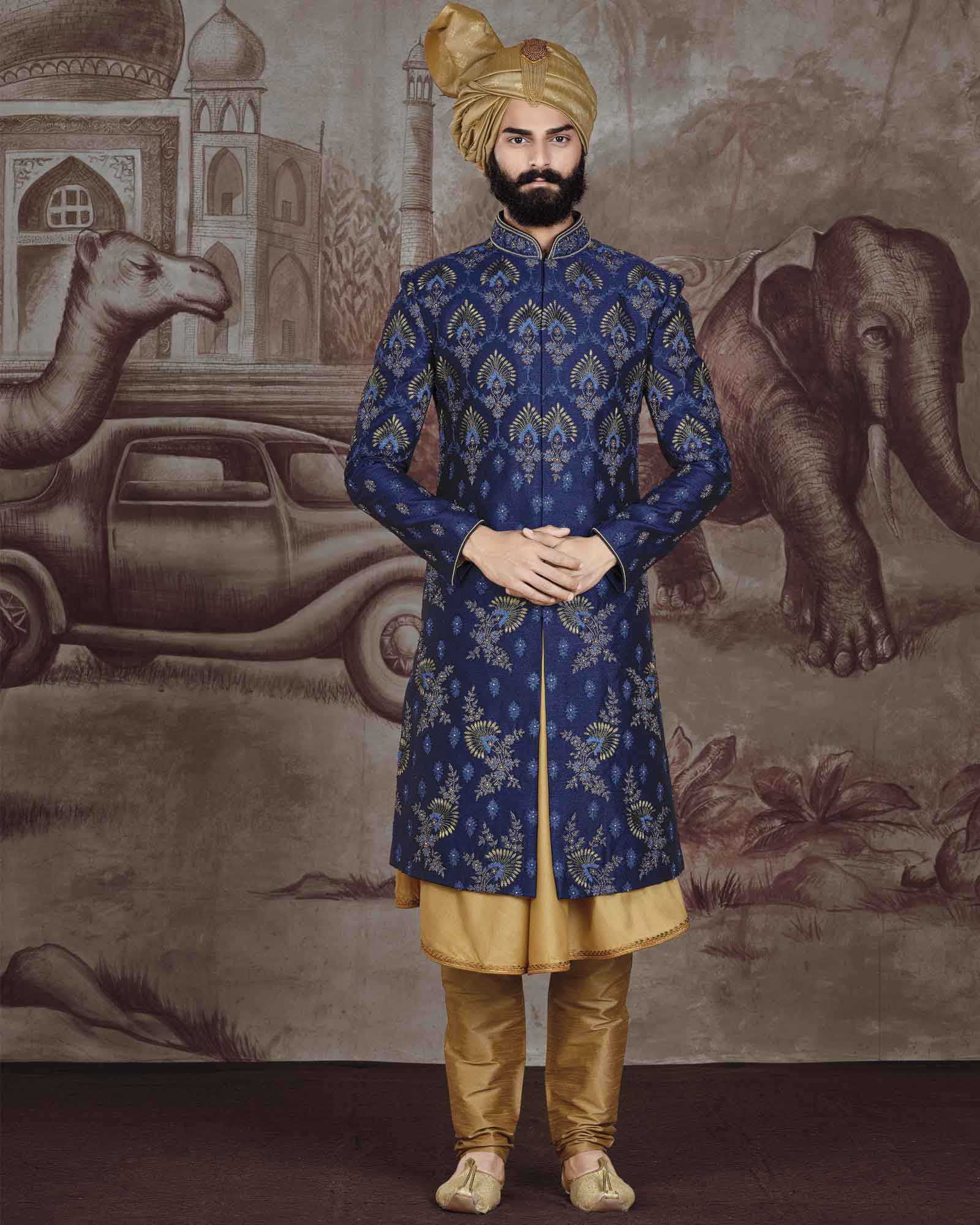 Blue sherwani hot sale for marriage