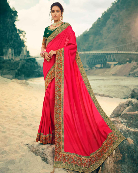 Pink Georgette Saree With Stone & Beads Work 4354SR14