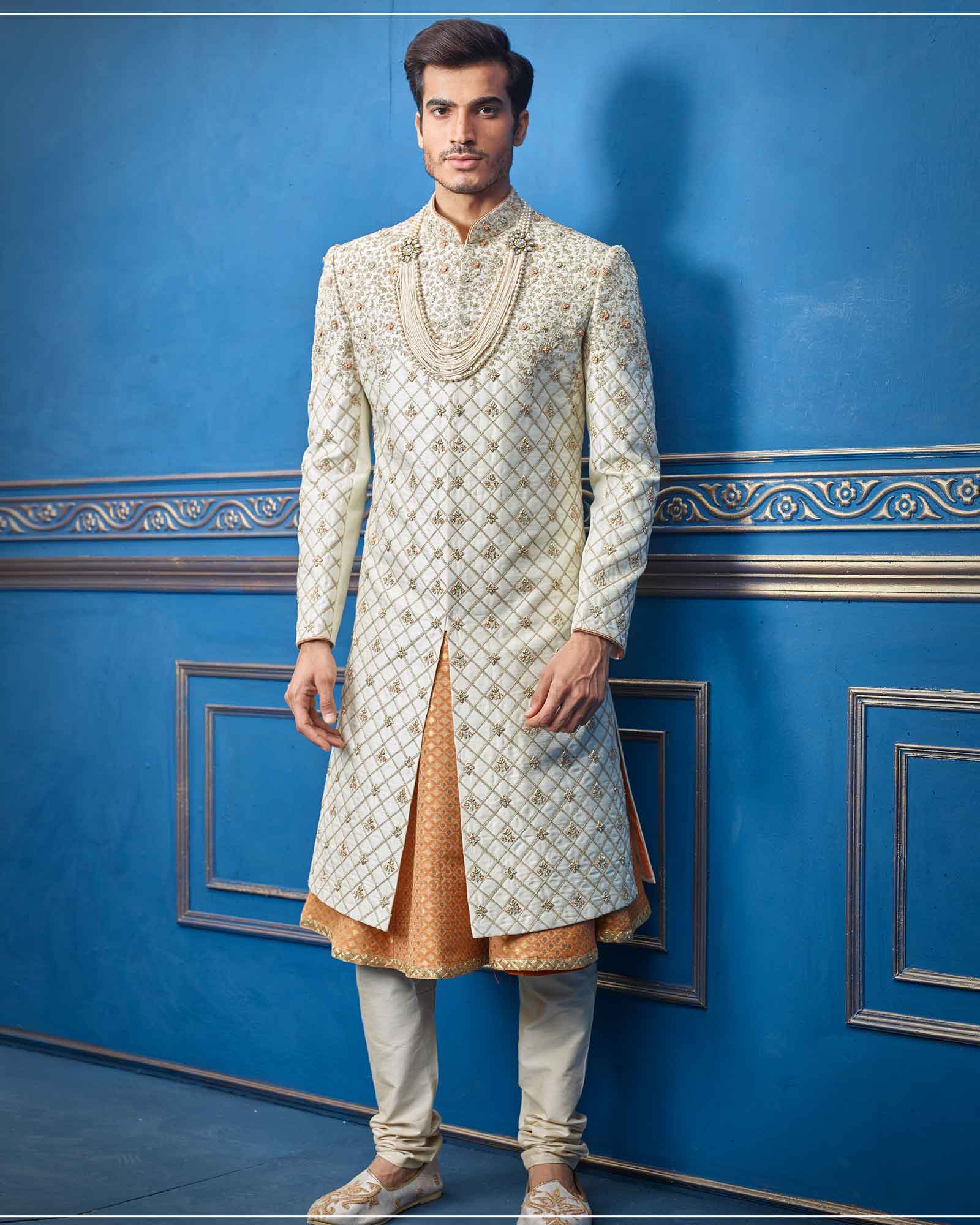 Cream Silk Sherwani For Wedding Days - RCS2261