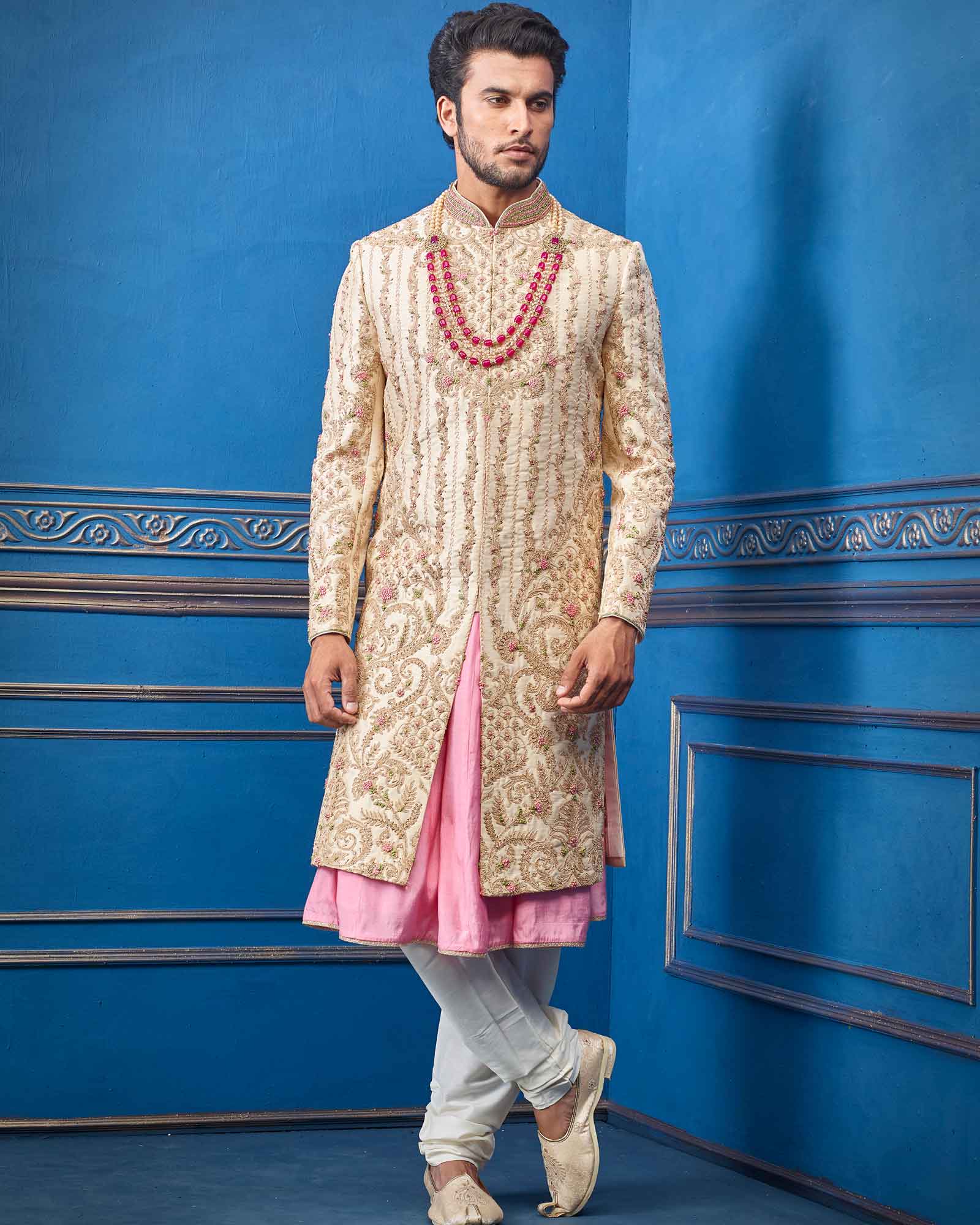 Pink And Beige New Stylish Silk Sherwani - RCS2283