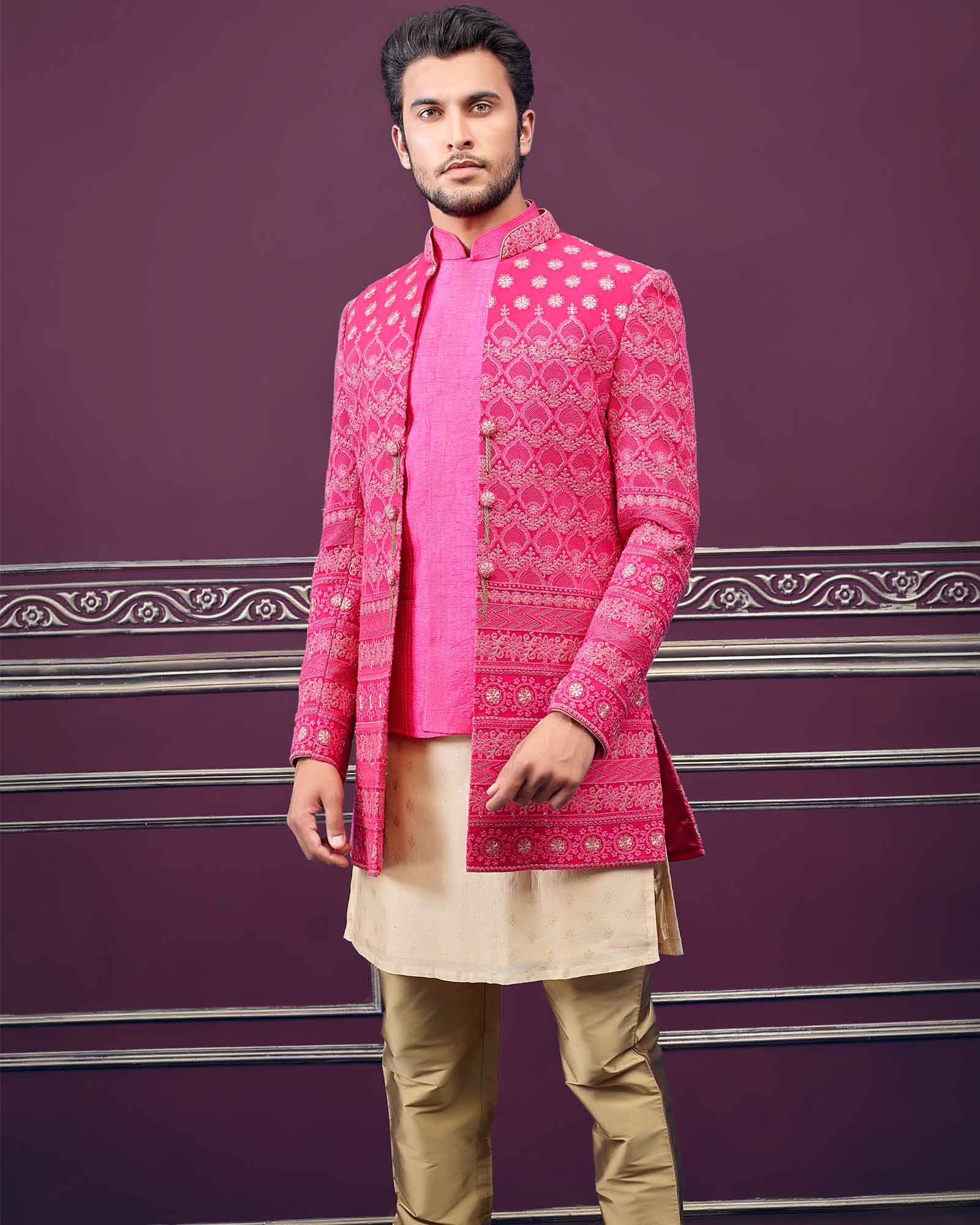 Pink Embroidered Indowestern Sherwani - RCS2309