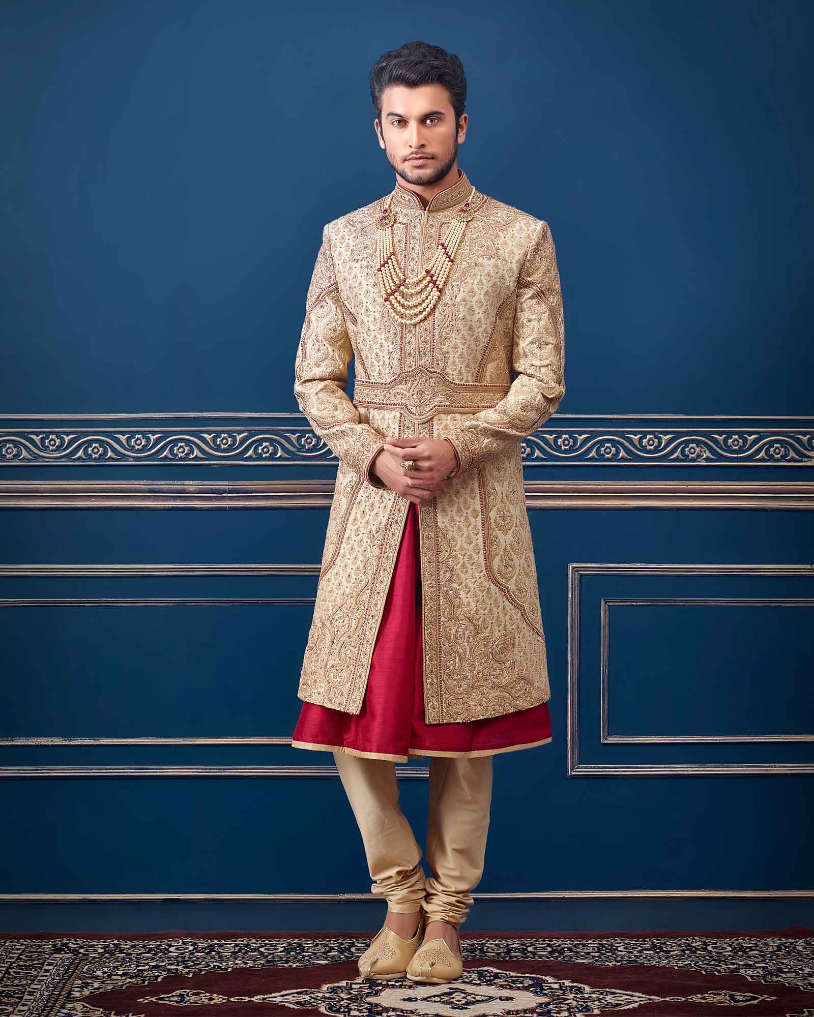 Beige Designer Raw Silk Sherwani Suit For Groom - RCS2327