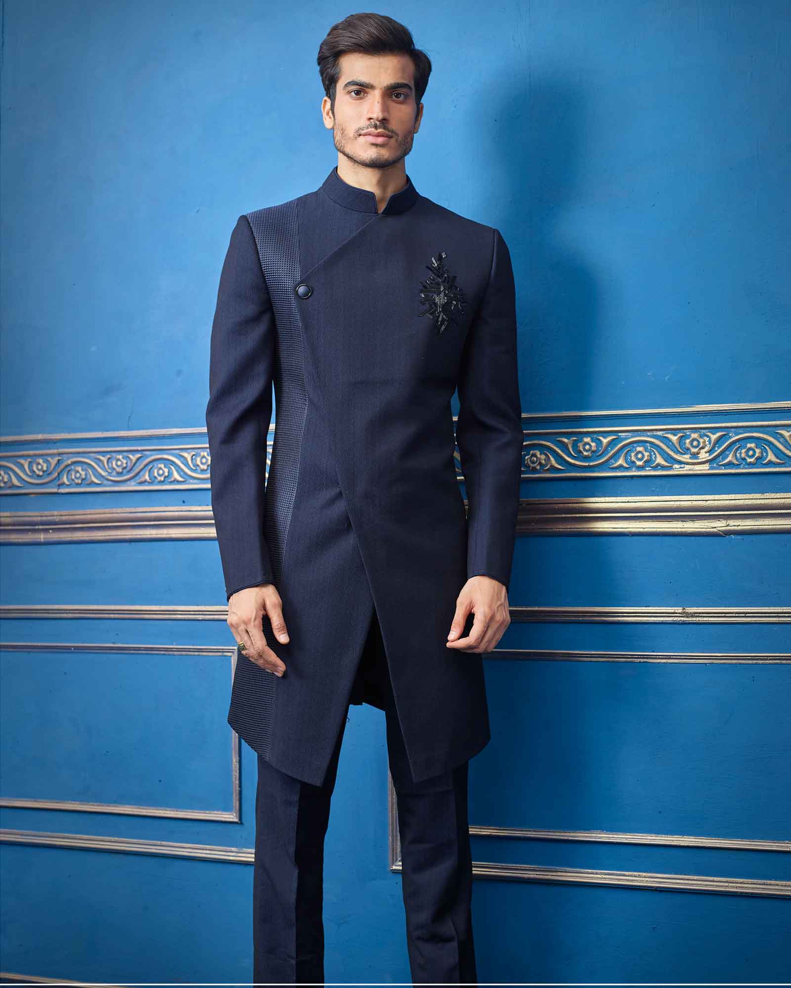 Blue Cutadana Work Italian Fabric Sherwani - RCI3136