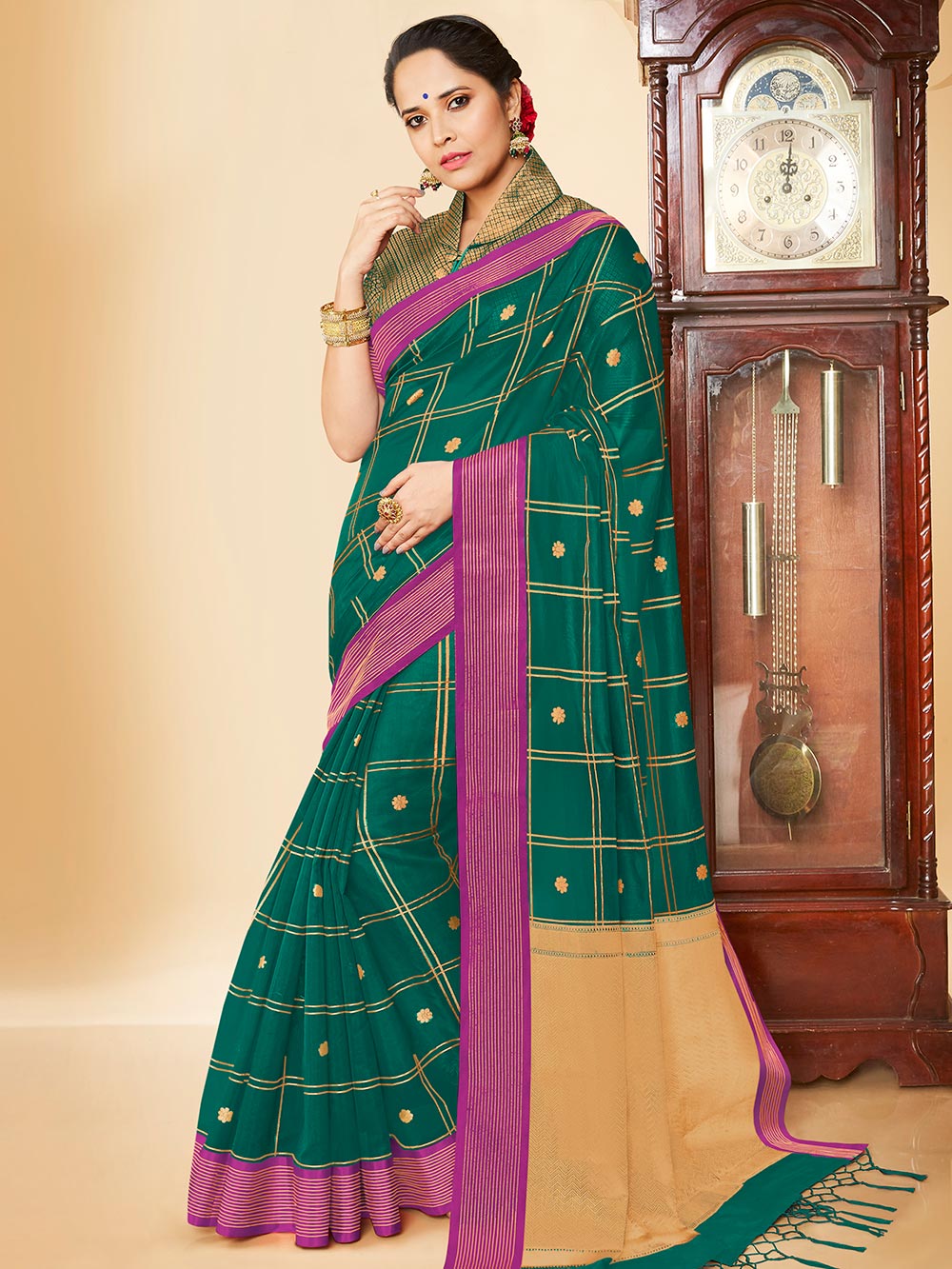 Dark Green Banarasi Silk Jacquard Saree