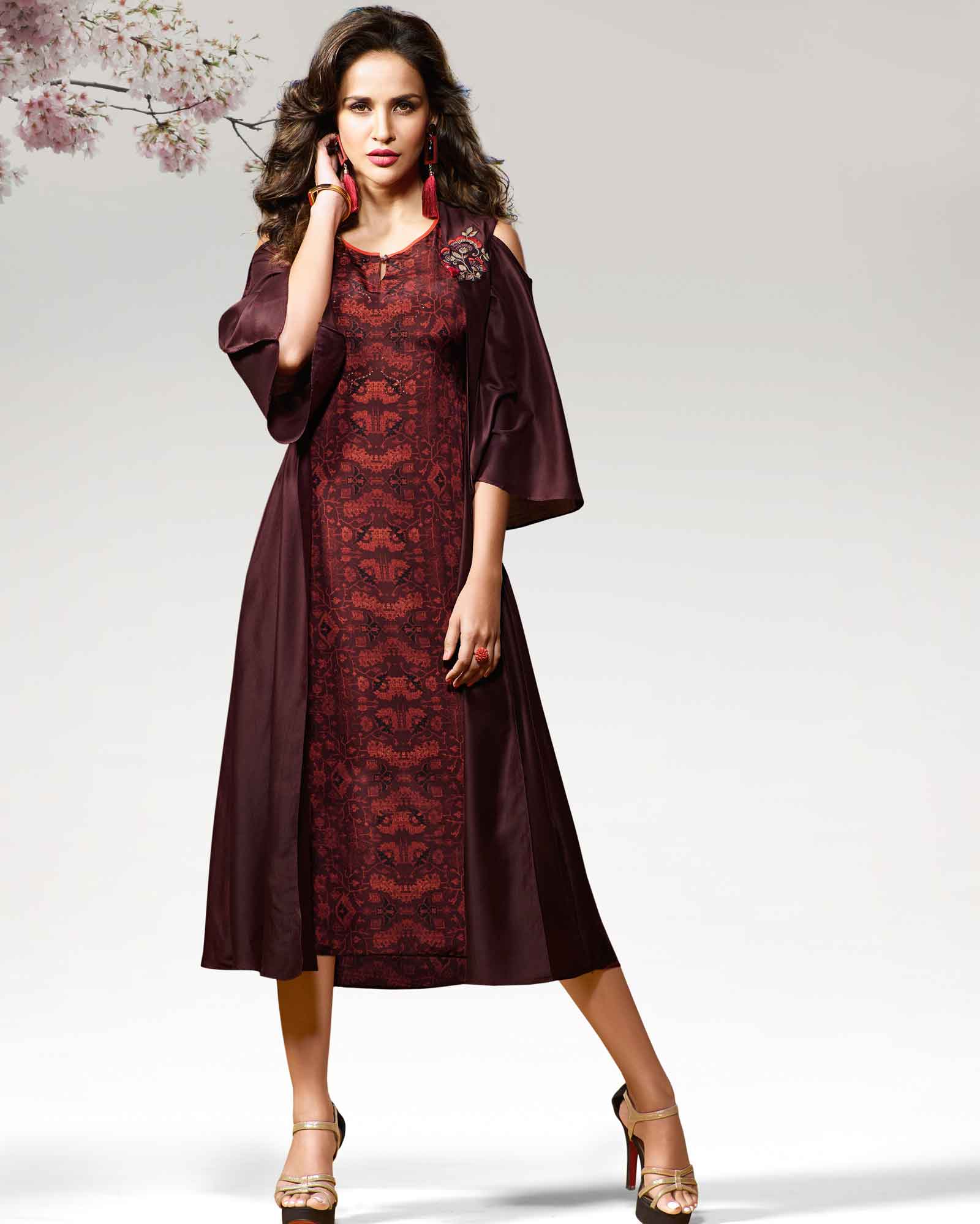 Party Wear Wine Printed Kurti