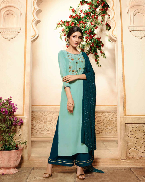 Peacock blue suit wit bow – raaya.in