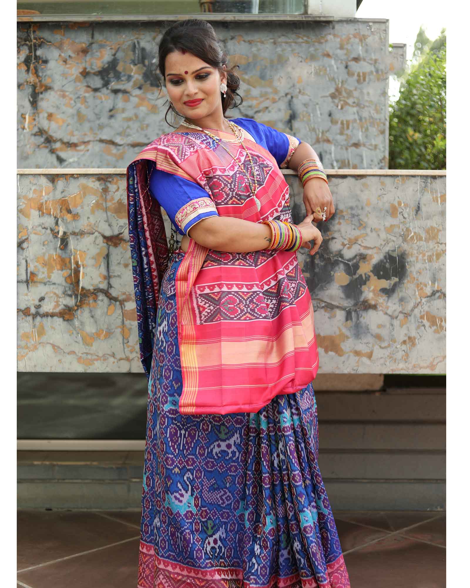 Crimson Red Patola Silk Saree With Zari Weaving