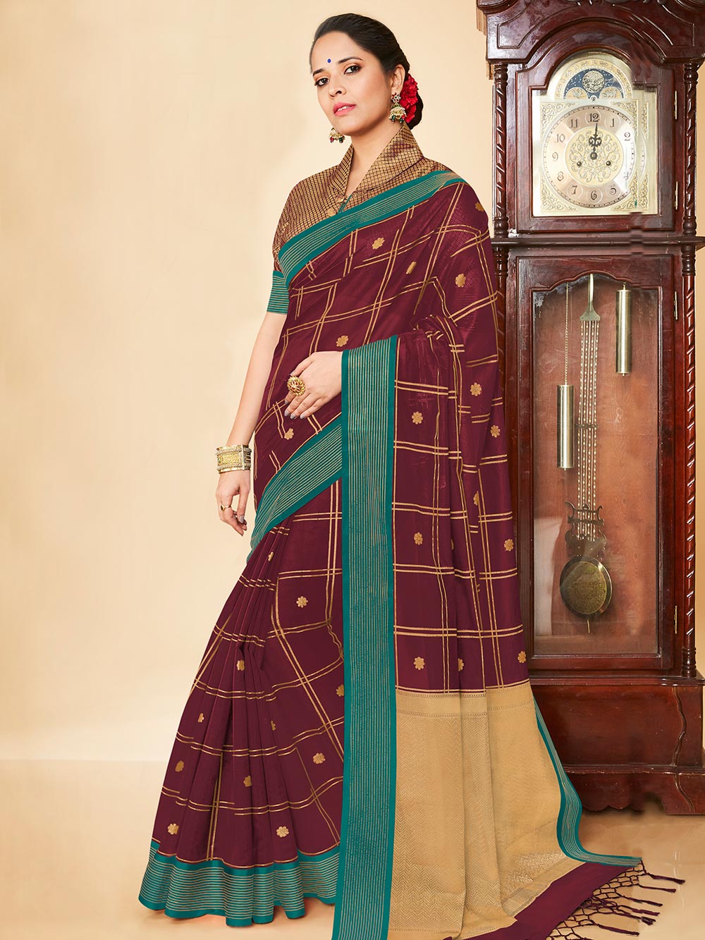 Maroon Banarasi Silk Jacquard Saree