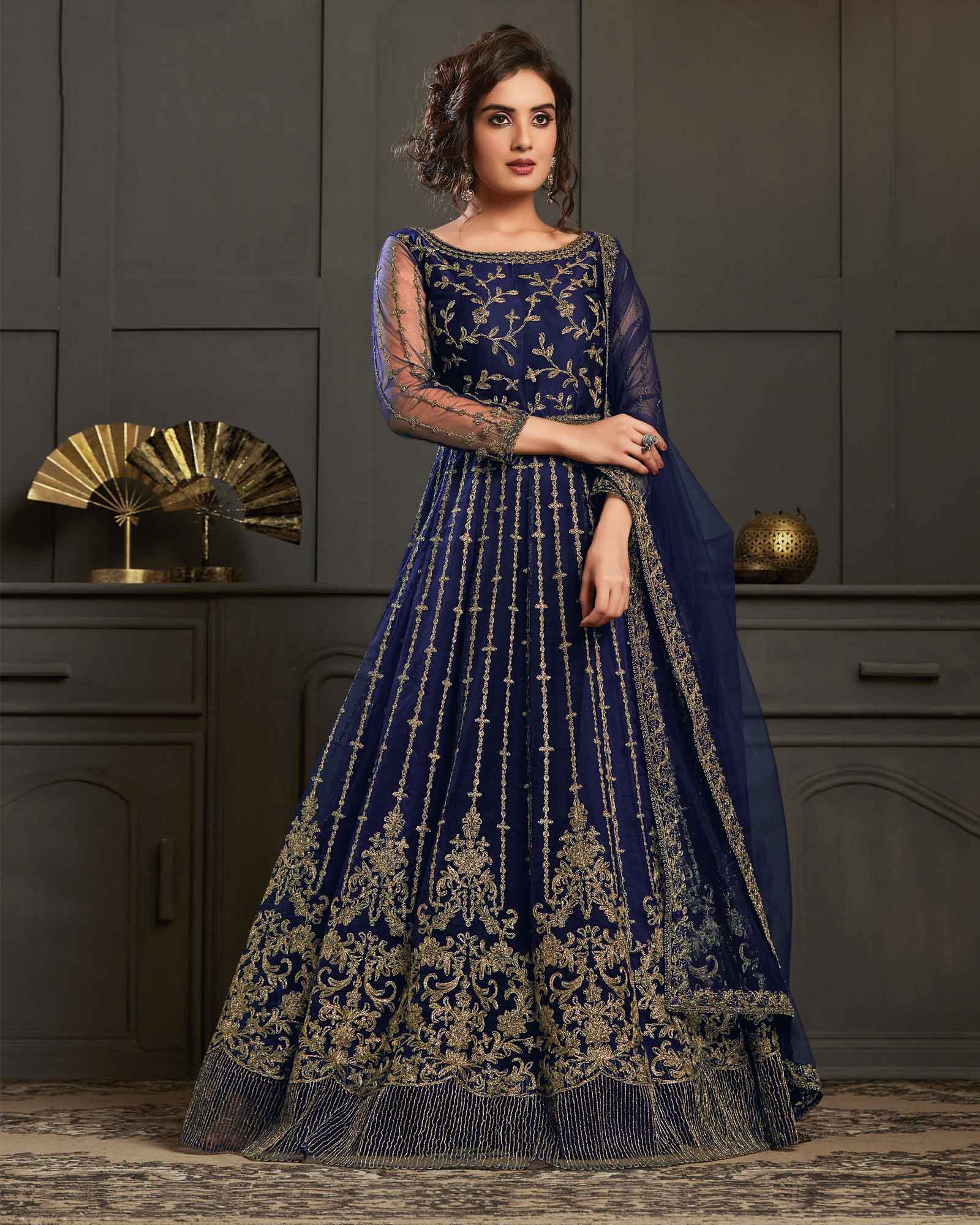 Silk Solid Blue anarkali gown with organza dupatta, Gathered at Rs 700 in  Solapur