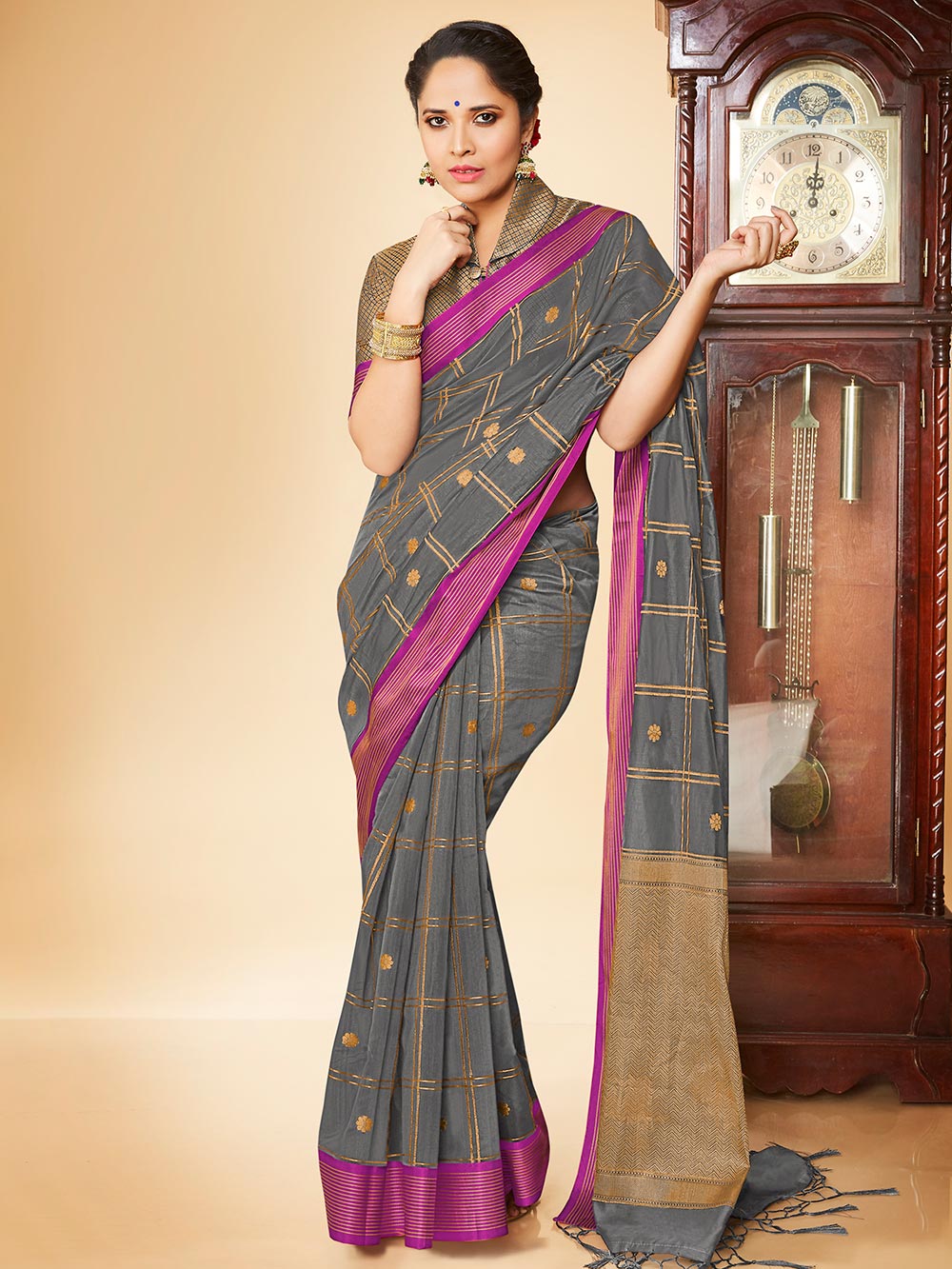 Grey Banarasi Silk Jacquard Saree