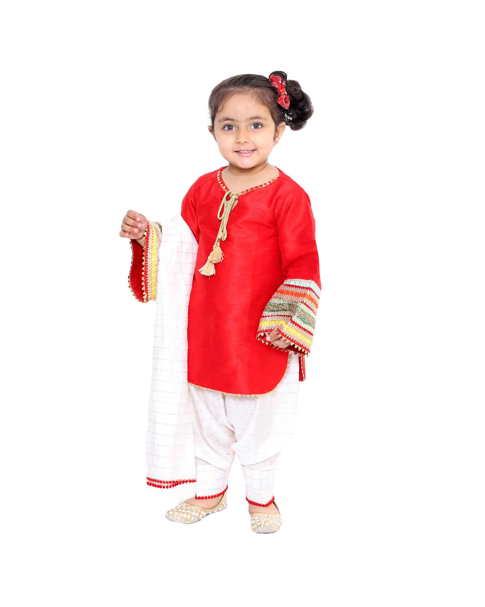 Red Bell Sleeved Kurta With Salwar