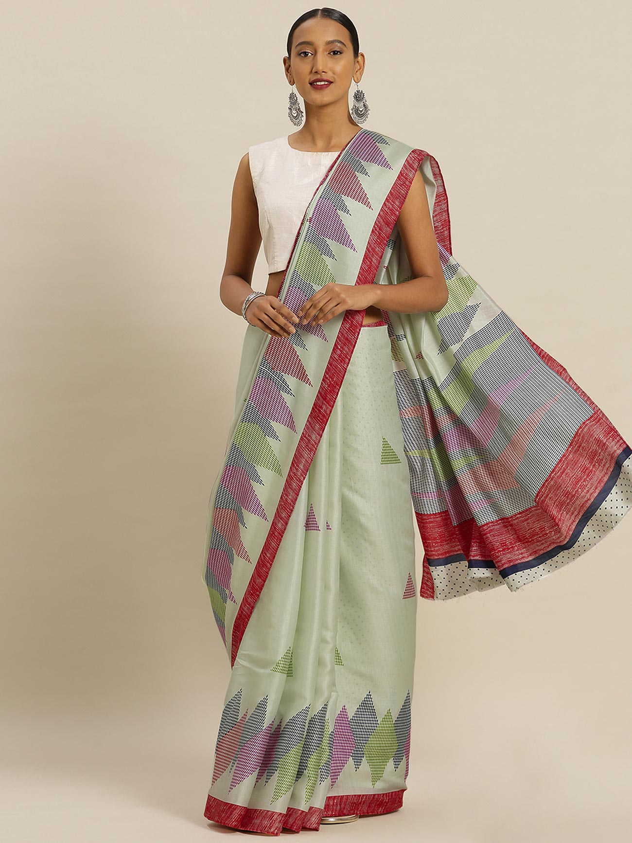 Green Tussar Silk Printed Saree