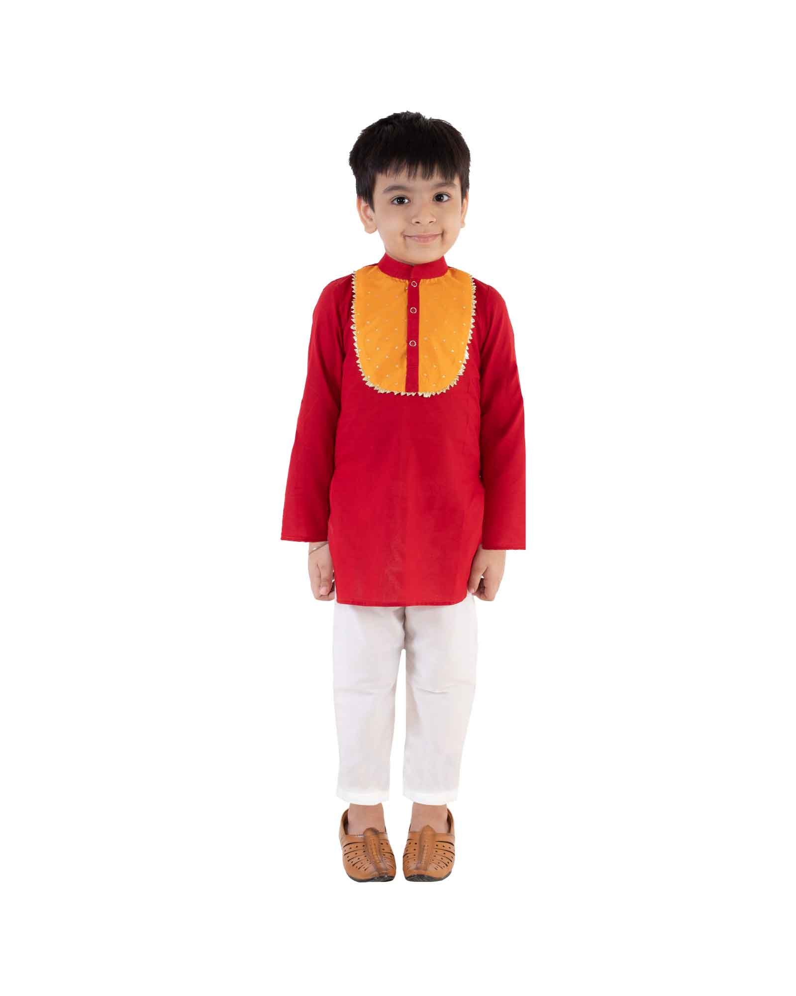 Red Cotton Kurta With Pajama Set