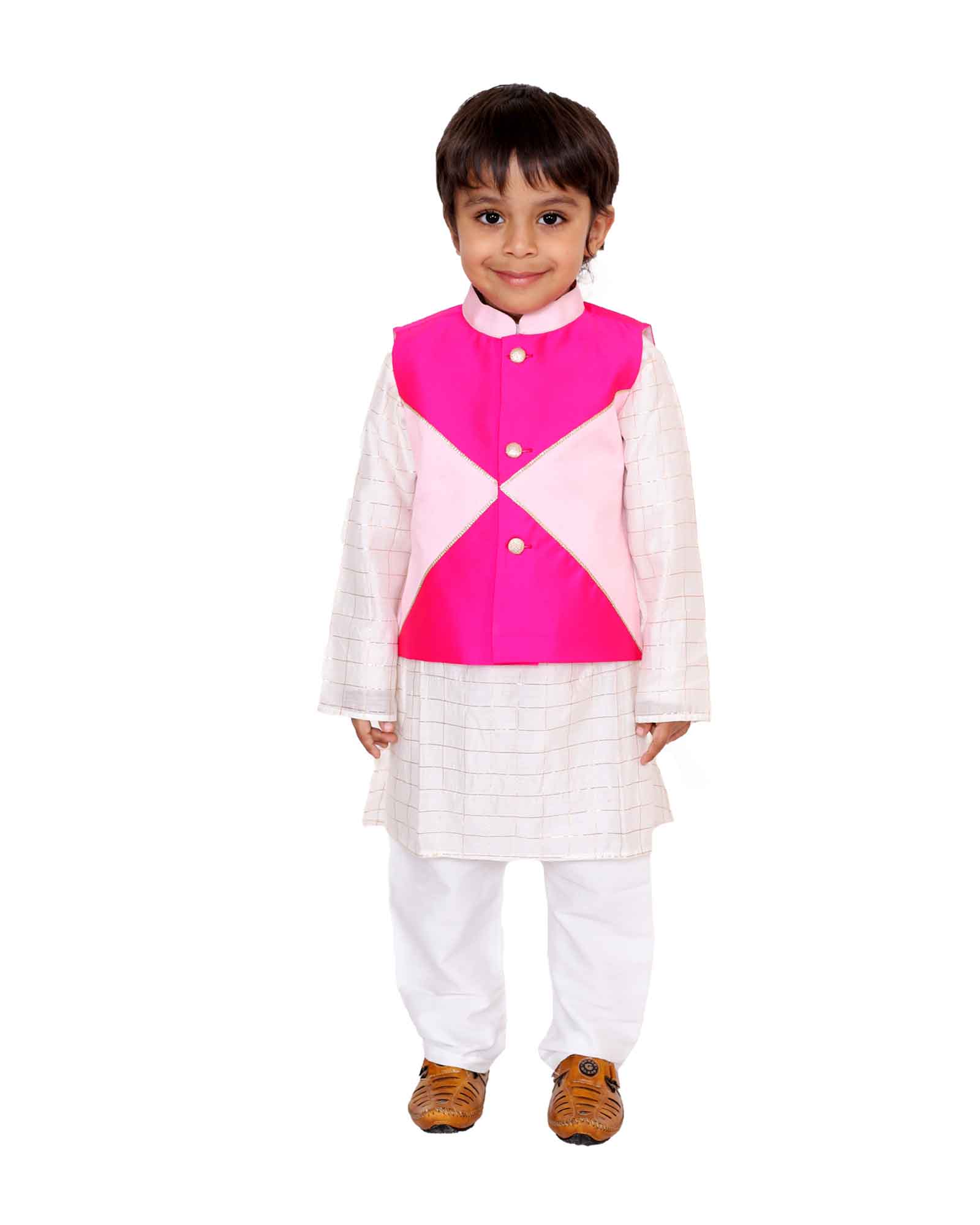 Pink Multi Coloured Jacket With Kurta Set