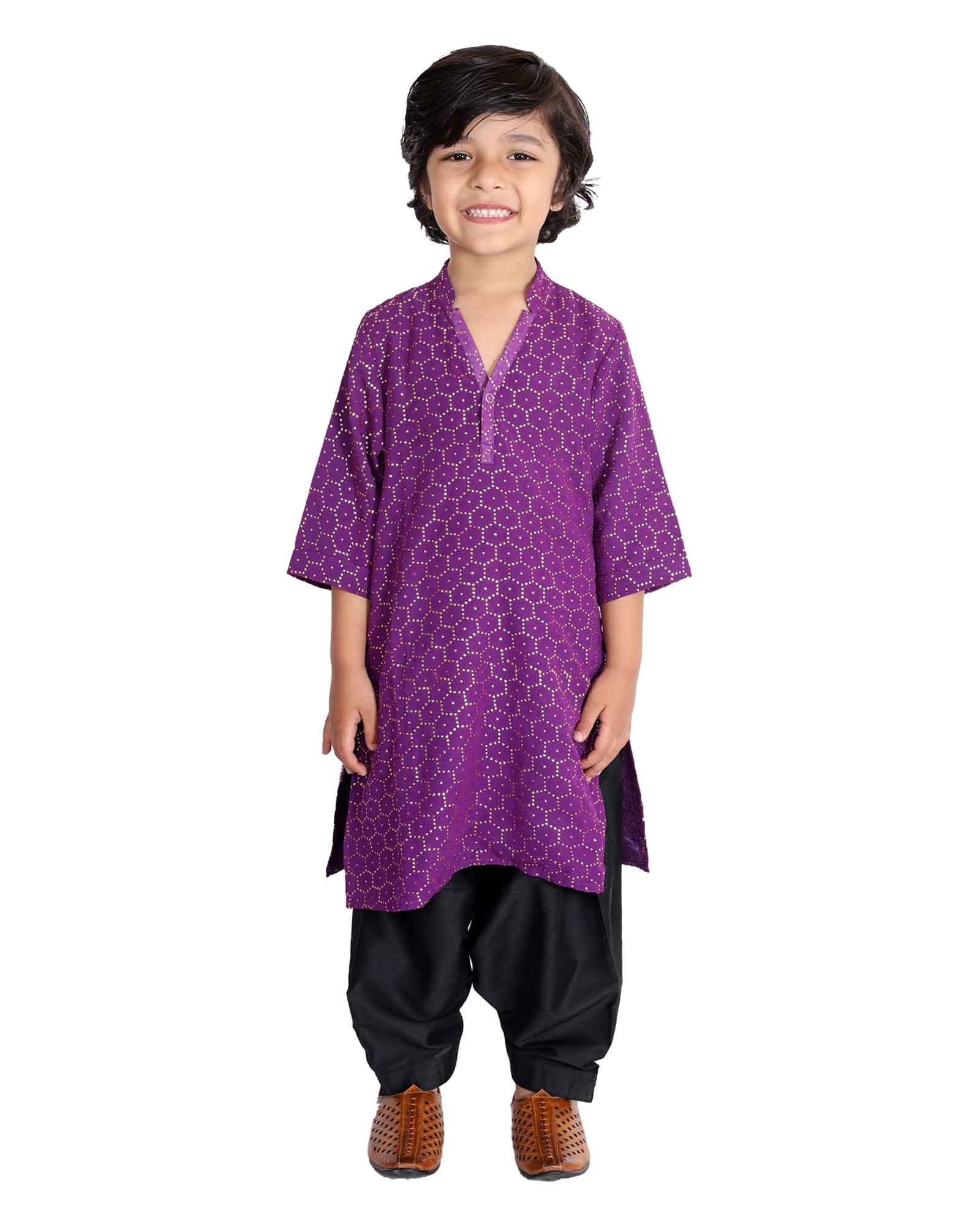 Purple Kurta With Black Salwar