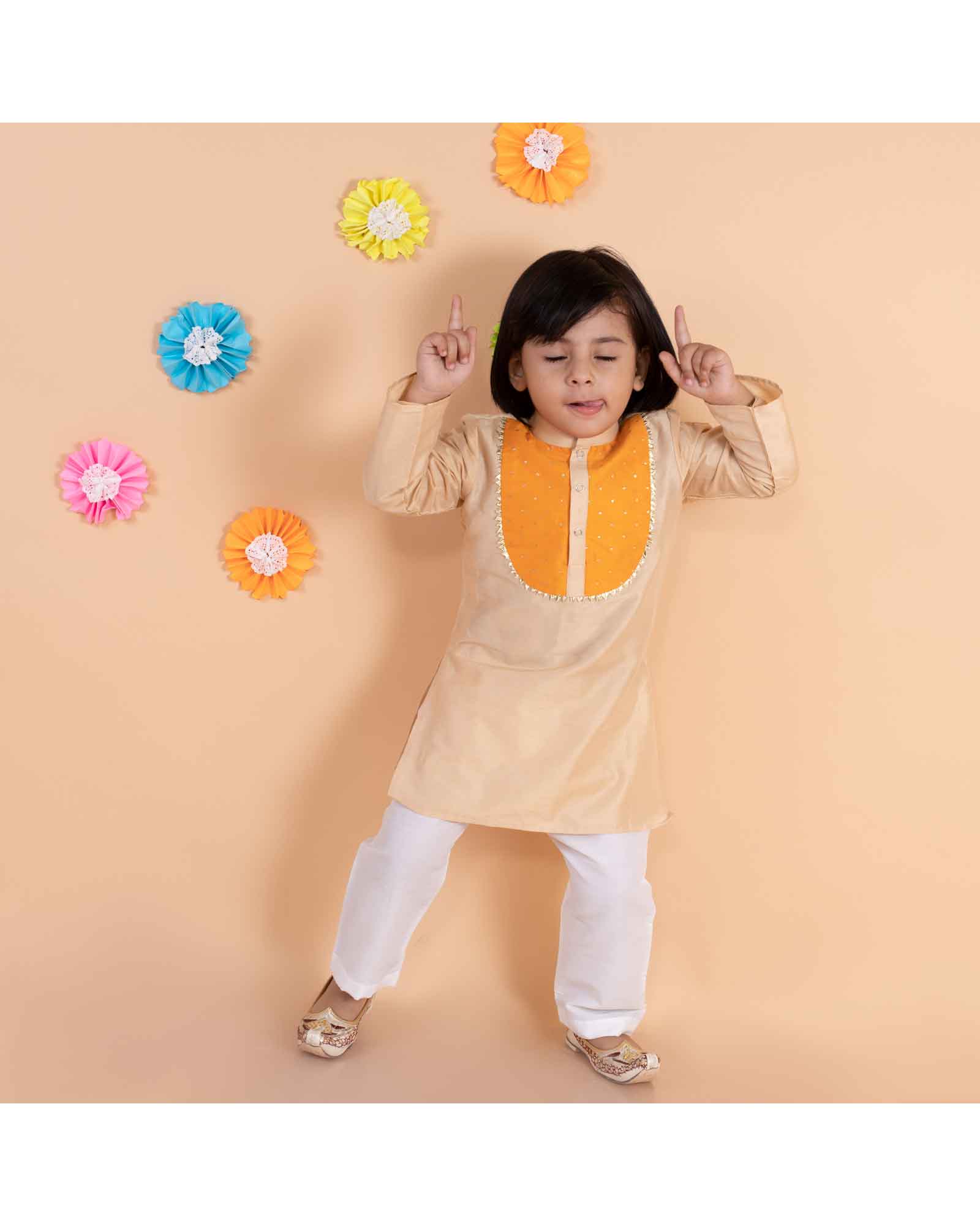 Beige Kurta With White Pajama