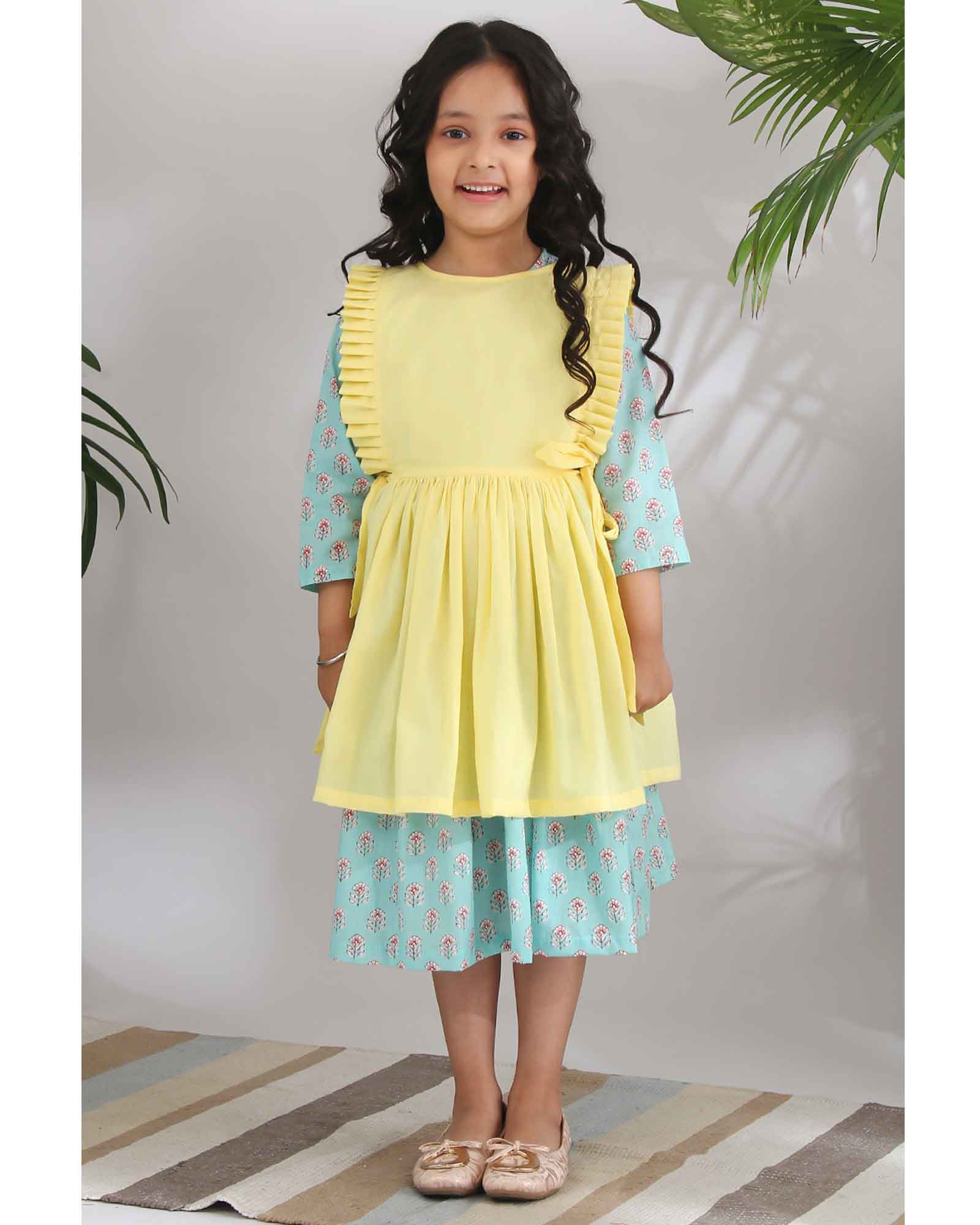 Yellow & Blue Chinar Layered Dress