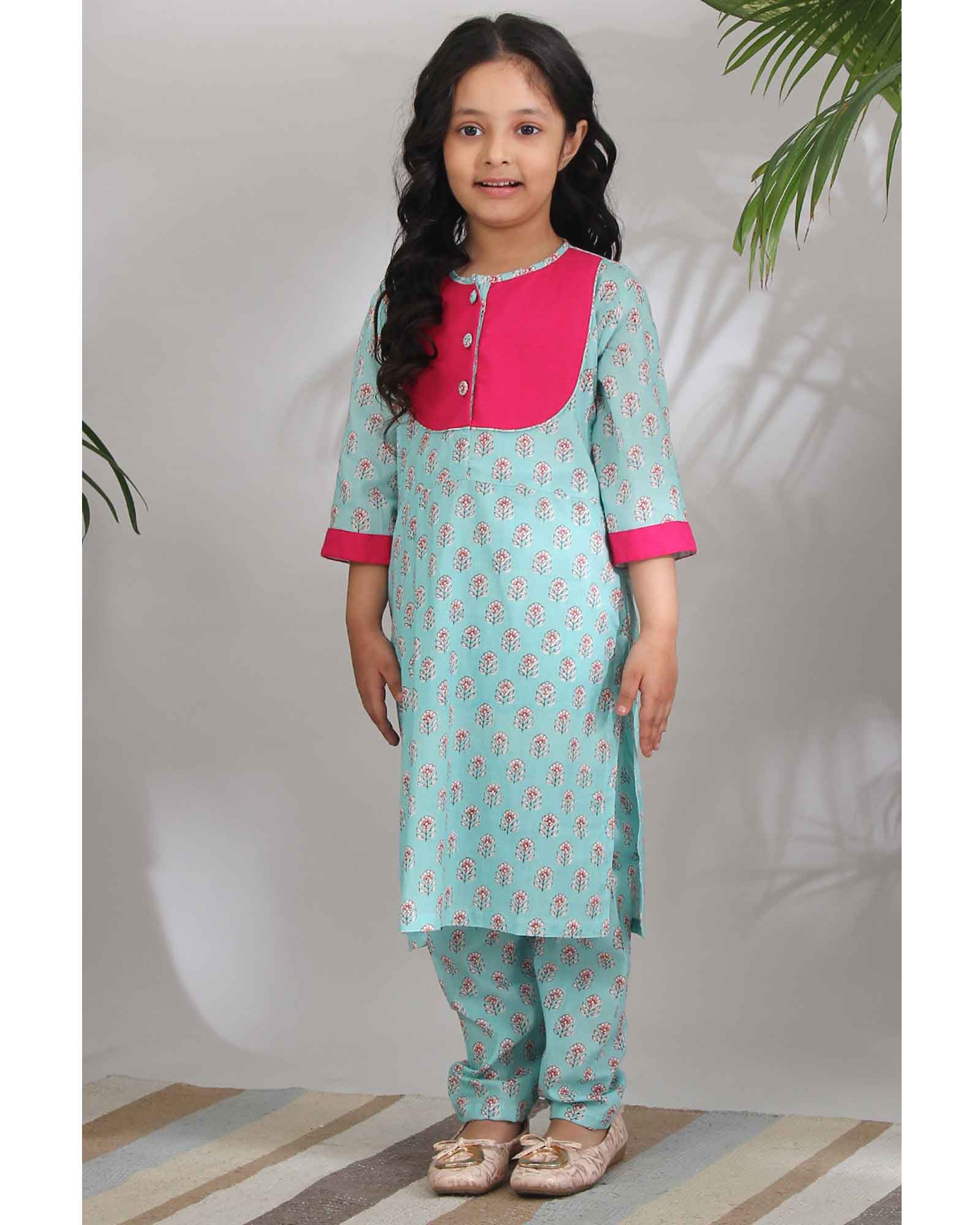 Blue & Pink Chinar Kurta Set