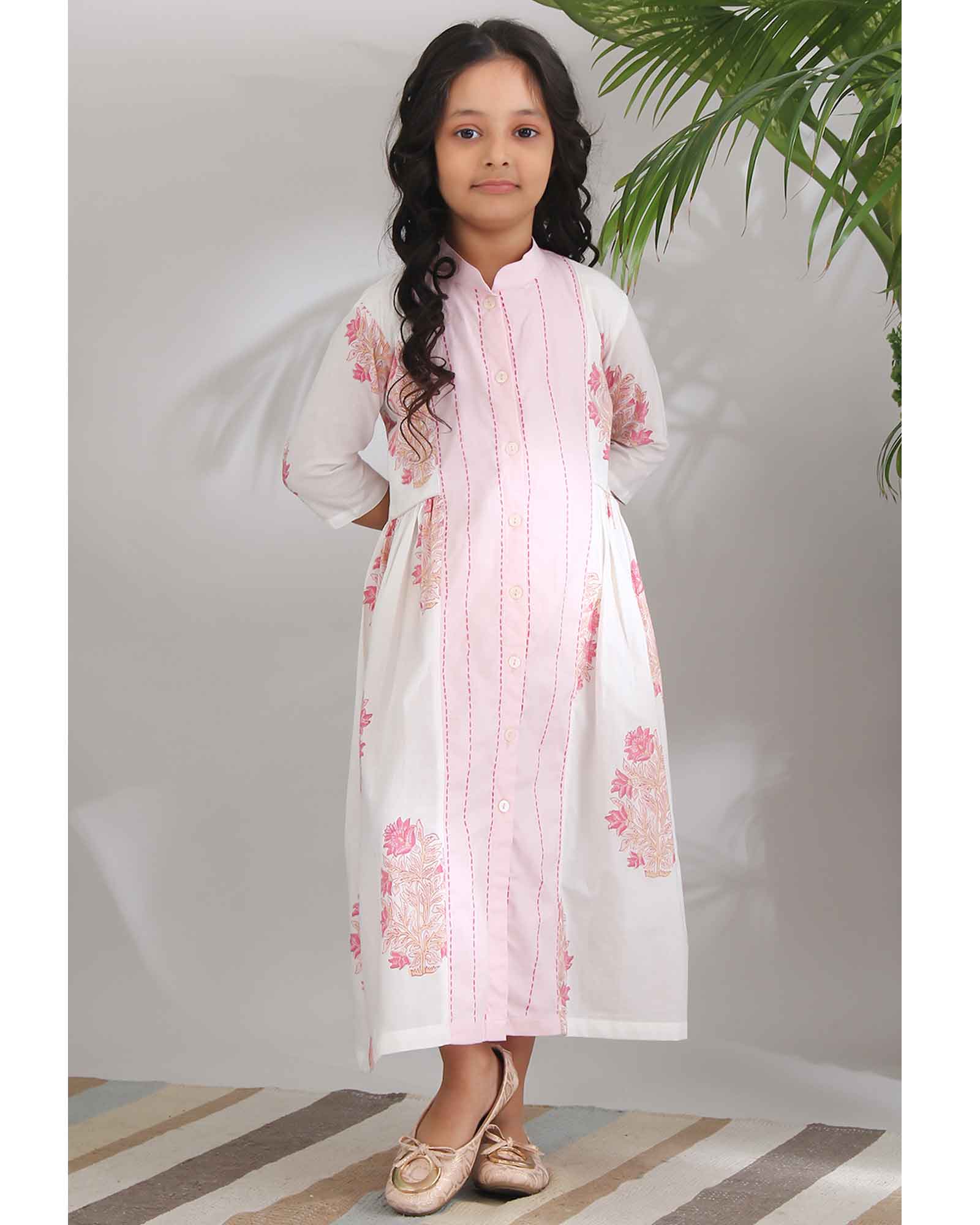 Panelled White Kantha Dress