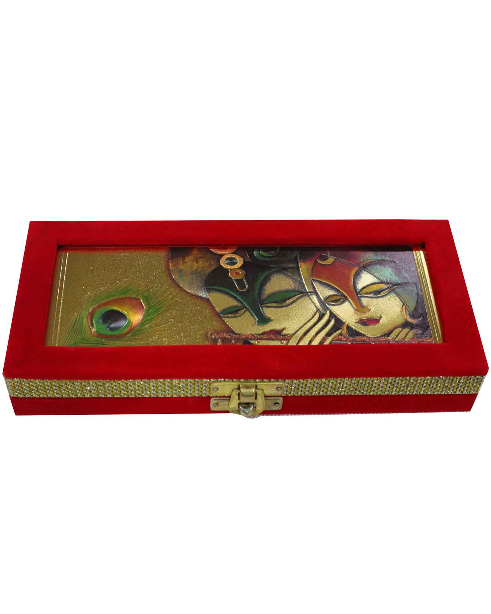 Red Velvet Radhe Krishna Printed Money Envelop(box)