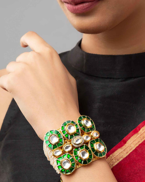Elegant Meenakari Gold Bracelet with Hydro Kundan Polki Work