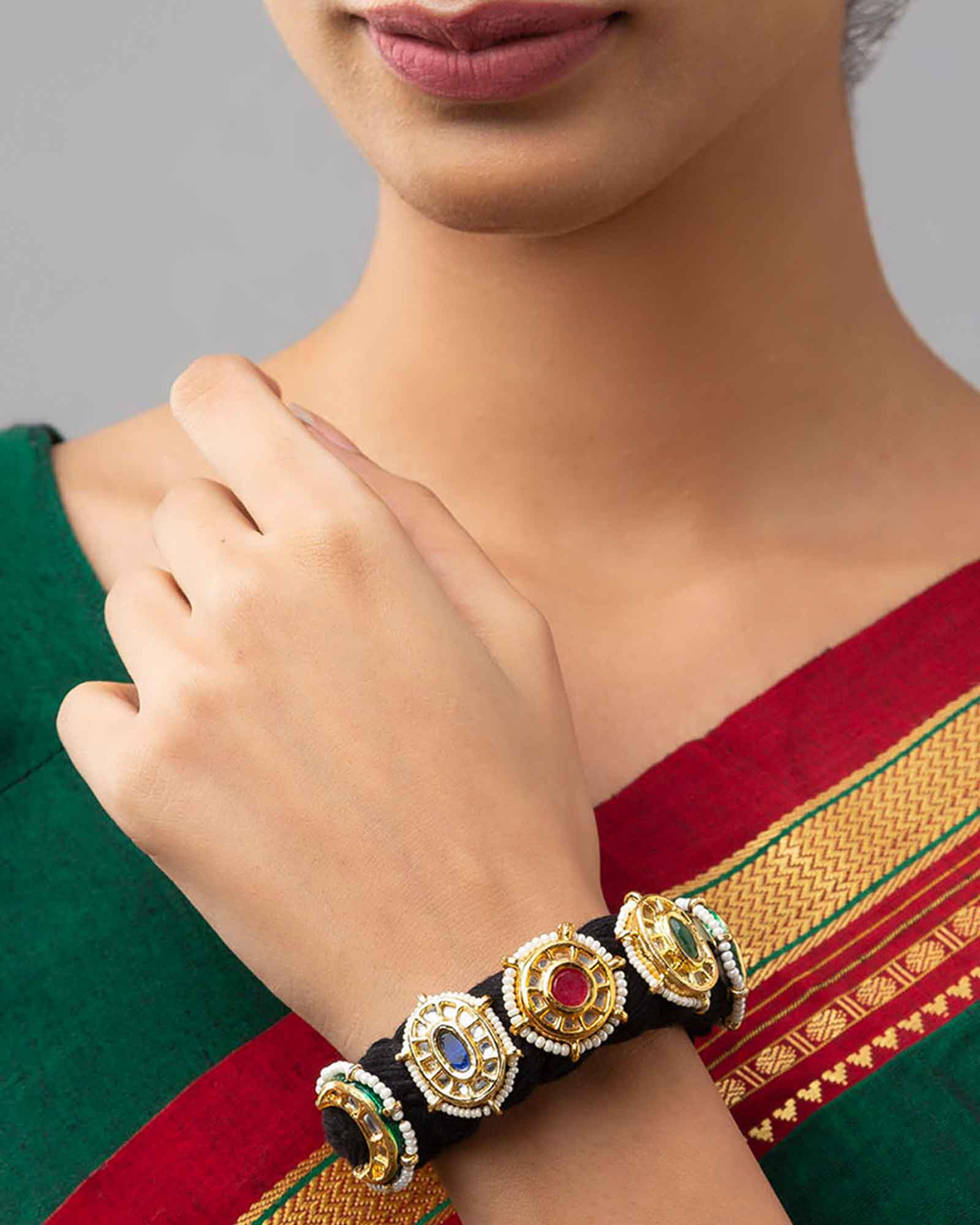 Gorgeous Gold Bracelet with Black Silk Thread 