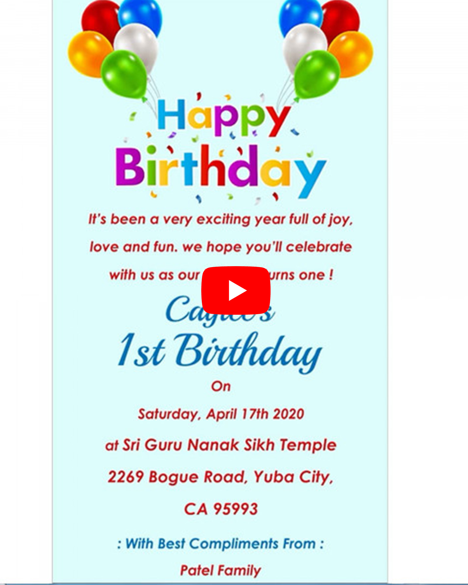 Single Page Birthday Invitation Video