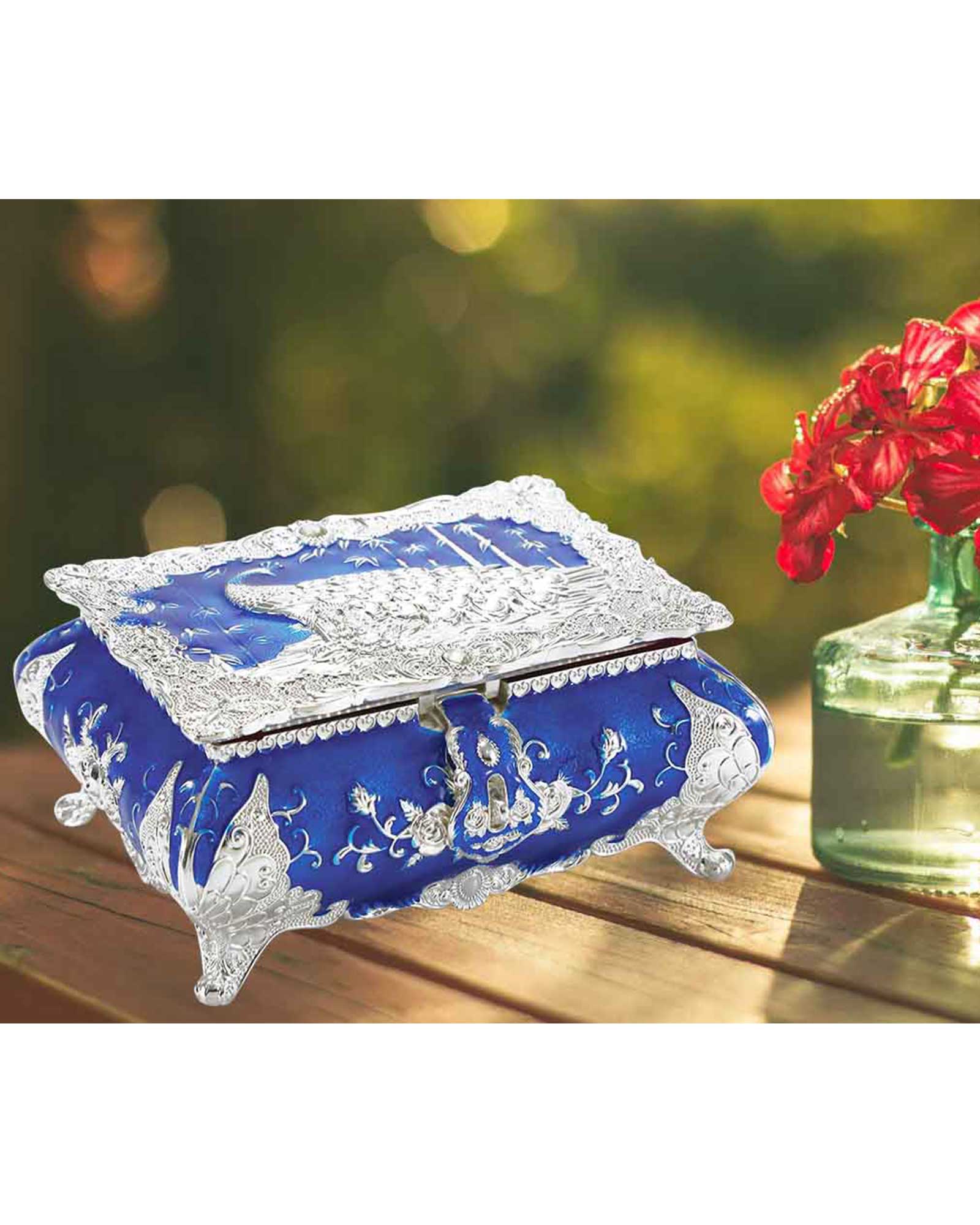 Deep Blue Peacock Jewellery Box 