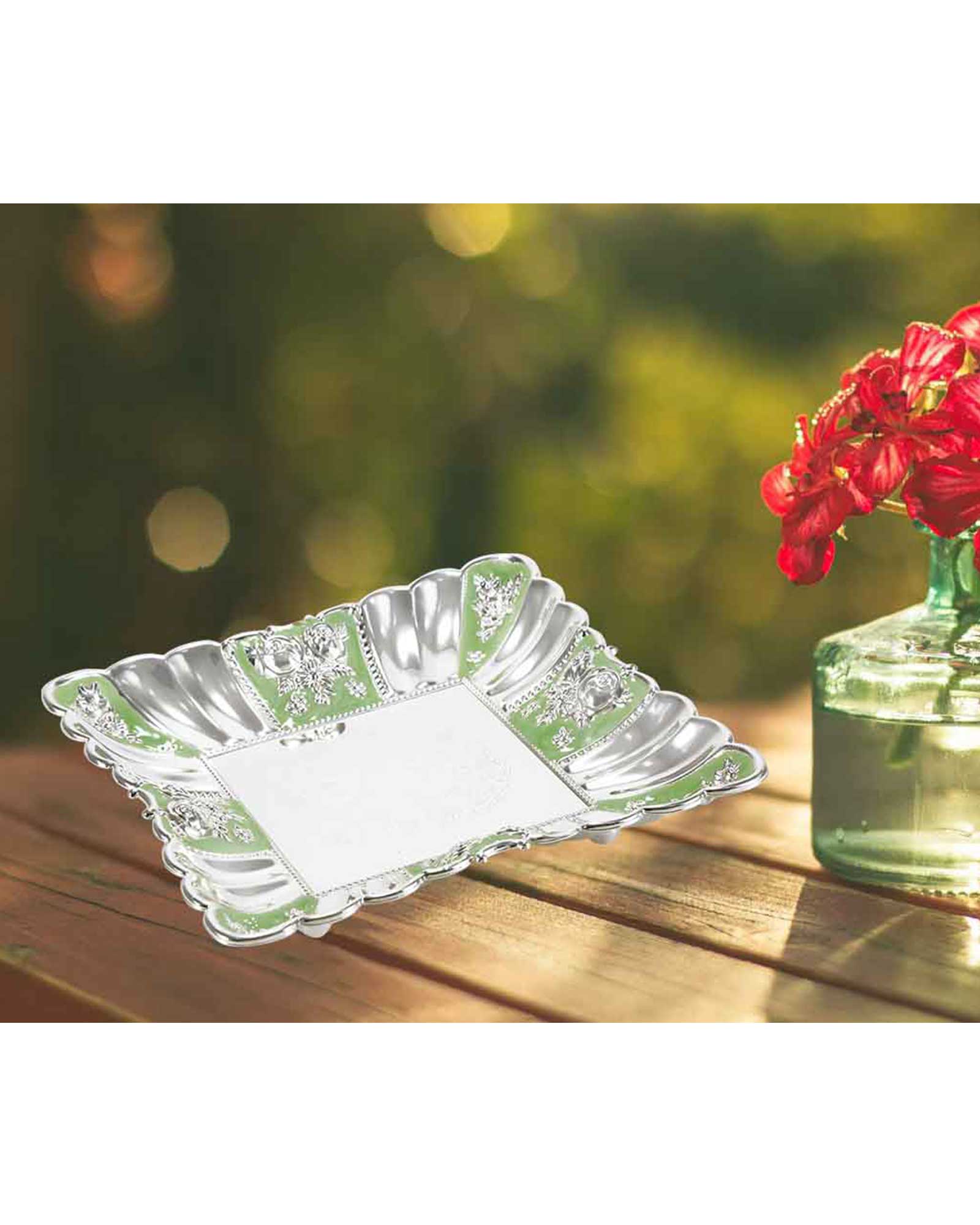 Square Tray With Green Enamel (M)