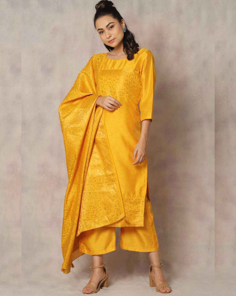 Yellow Zard Salwar Suit Set with Dupatta