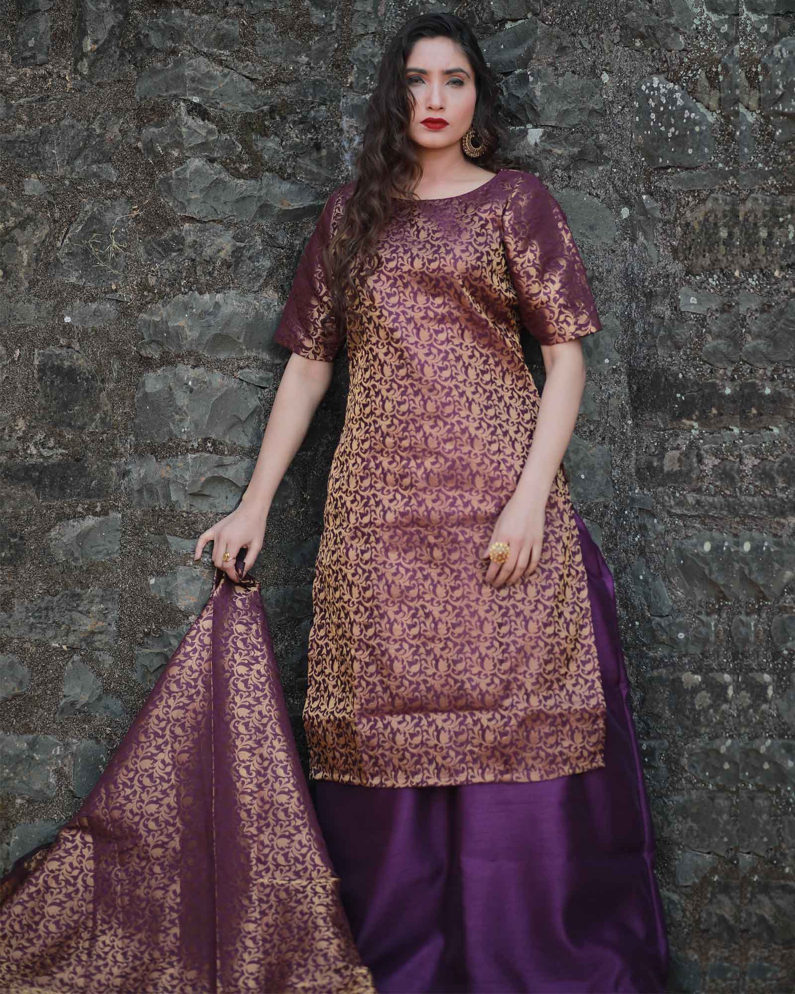 Velvet Embroidered Wedding Lehenga Choli Maroon with Dupatta UK - LC7089