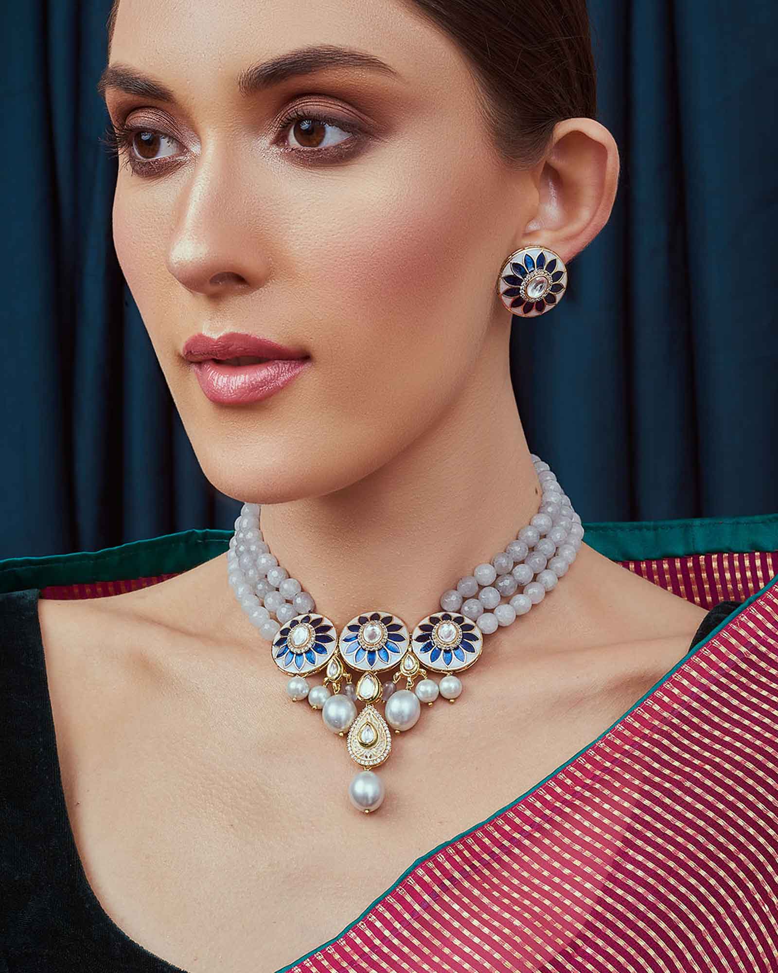 Buy Karatcart Silver Tone Blue American Diamond Necklace Set Online At Best  Price @ Tata CLiQ