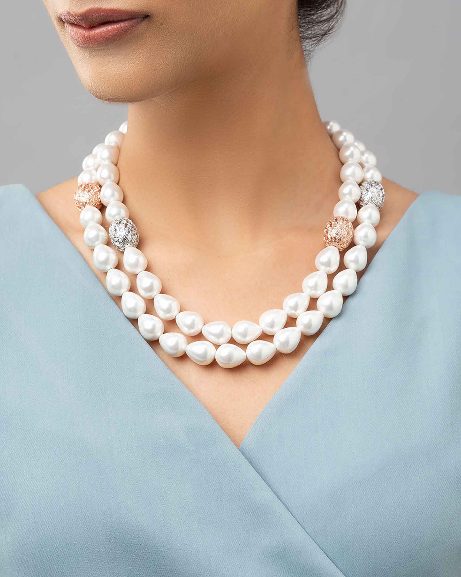 White Shell Pearl Drops Sporting Swarovski Beads