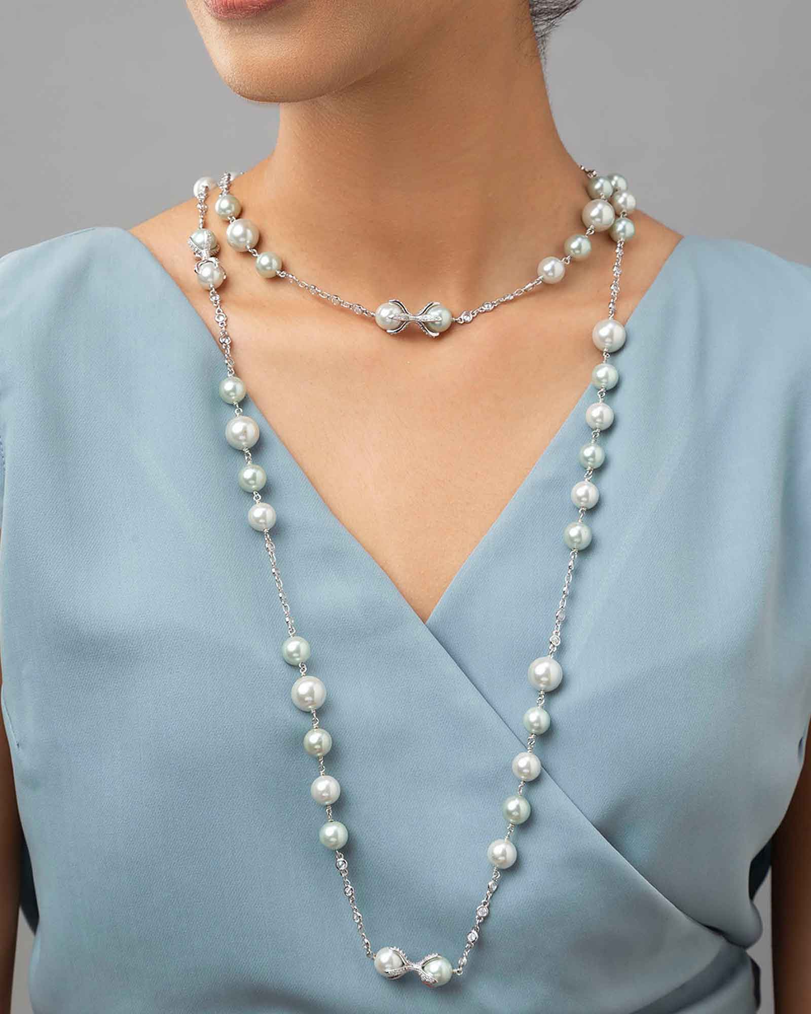 Silver Multi-Layered Swarovski Pearls Necklace