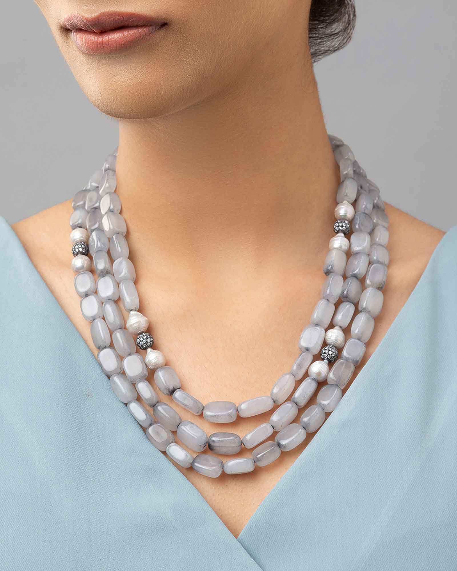 Buy Western Multi Layer Glass Bead Necklace Set 690229 | Kanhai Jewels