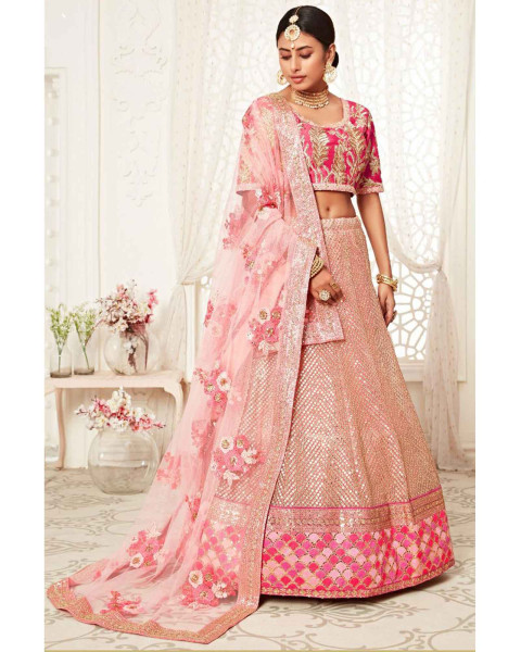 Enigmatic Baby Pink Color Net Designer Party Wear Women Lehenga Choli  -3585148265