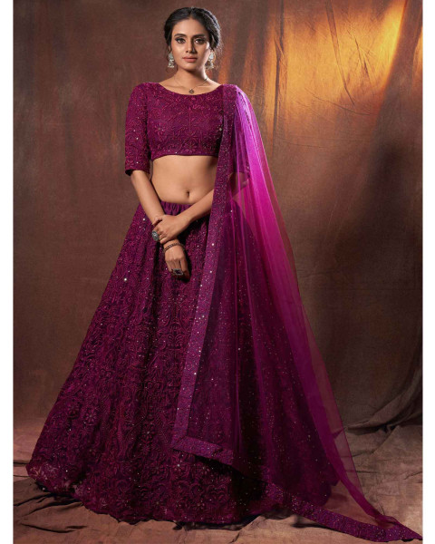 Purple Net Designer All Over Embroidered Lehenga Choli with Sequins Work
