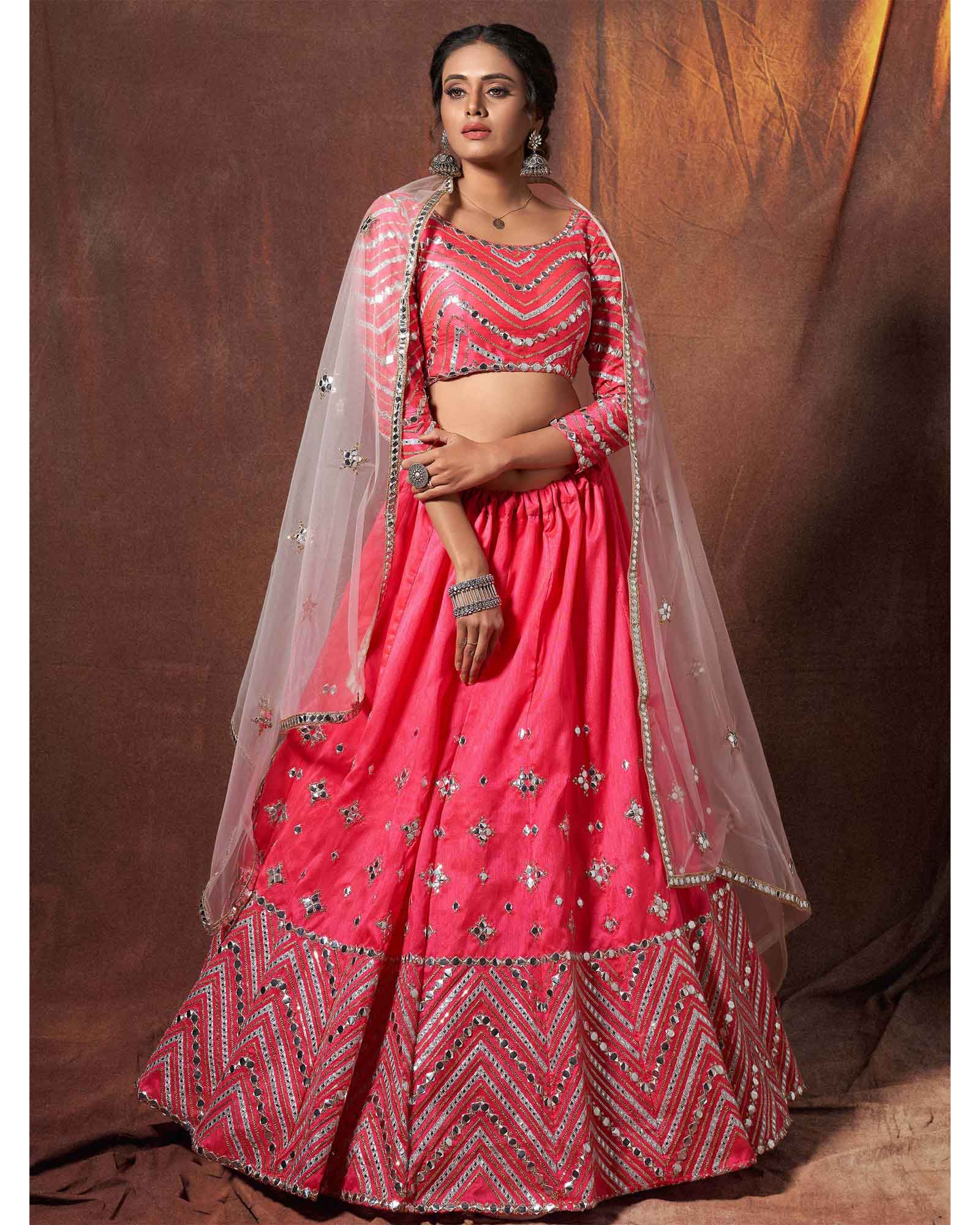 Neon Pink Lehenga with White Dupatta – Mohi fashion