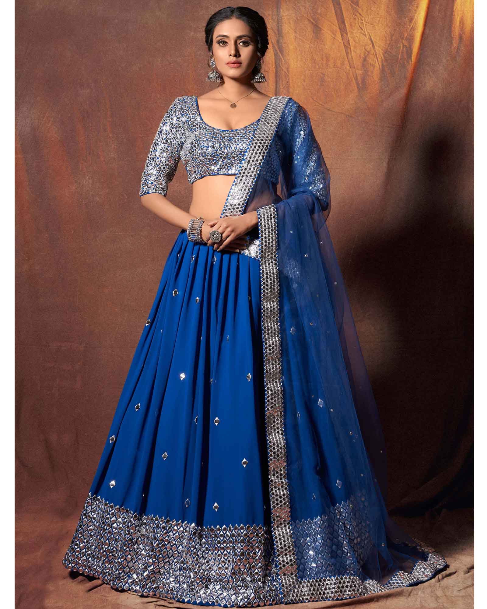 Buy Royal Blue Shika Embroidered Pleated Lehenga with Blouse by SVA BY  SONAM & PARAS MODI at Ogaan Online Shopping Site