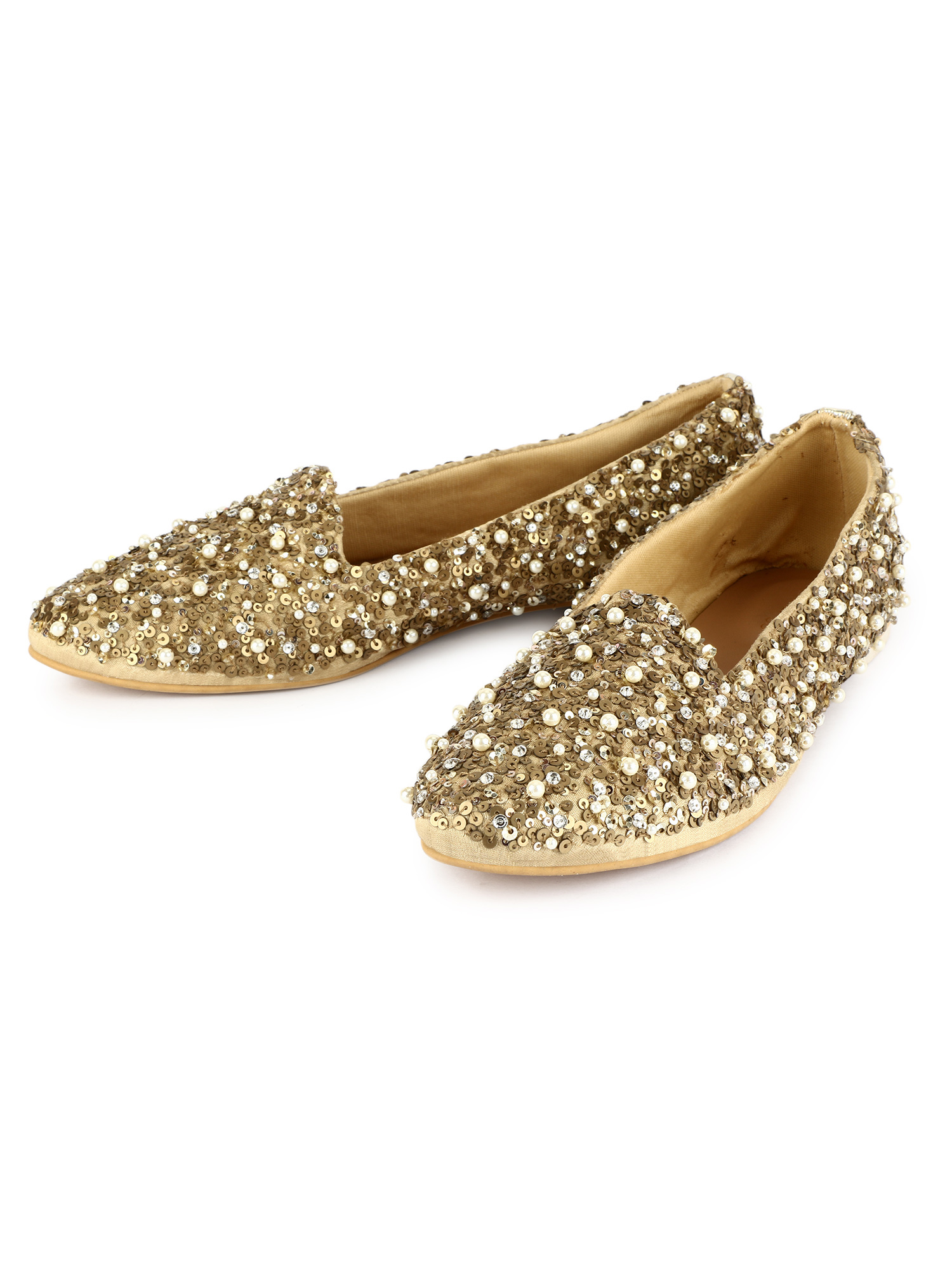 Golden Pearl and Sequins Loafers
