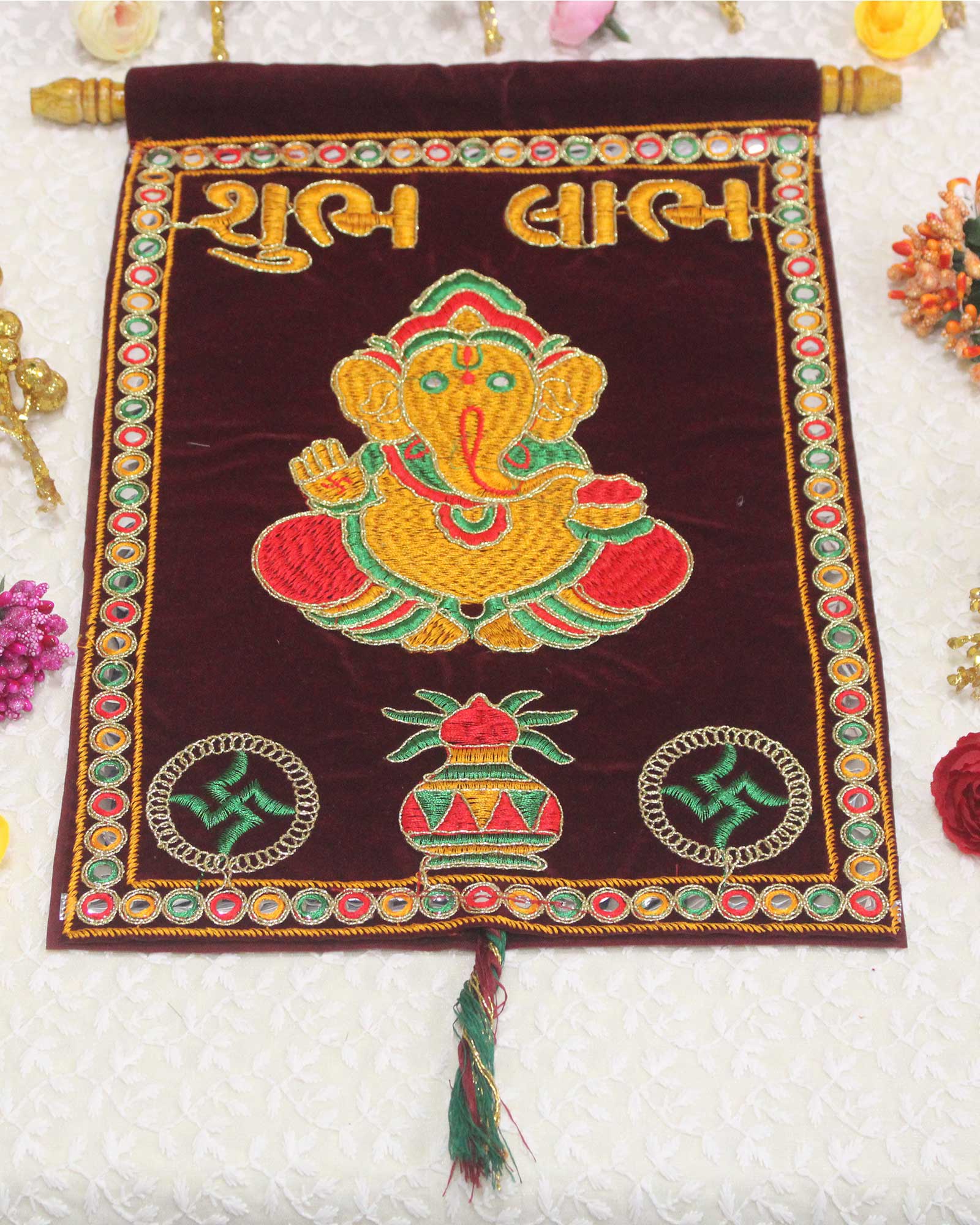 Maroon Velvet Scroll Lagna Patrika